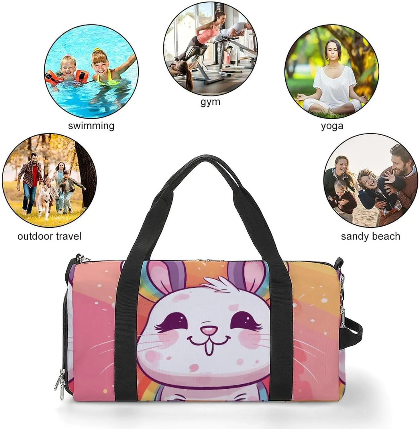 Gym Bags Small Chubby Rabbit Duffel Bag Overnight Bag with Shoe Compartment Carryon Bag for Men Women