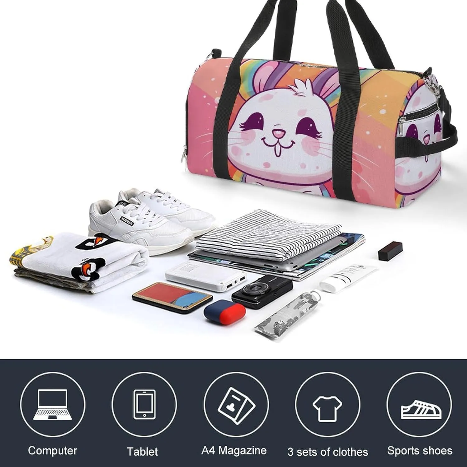 Gym Bags Small Chubby Rabbit Duffel Bag Overnight Bag with Shoe Compartment Carryon Bag for Men Women