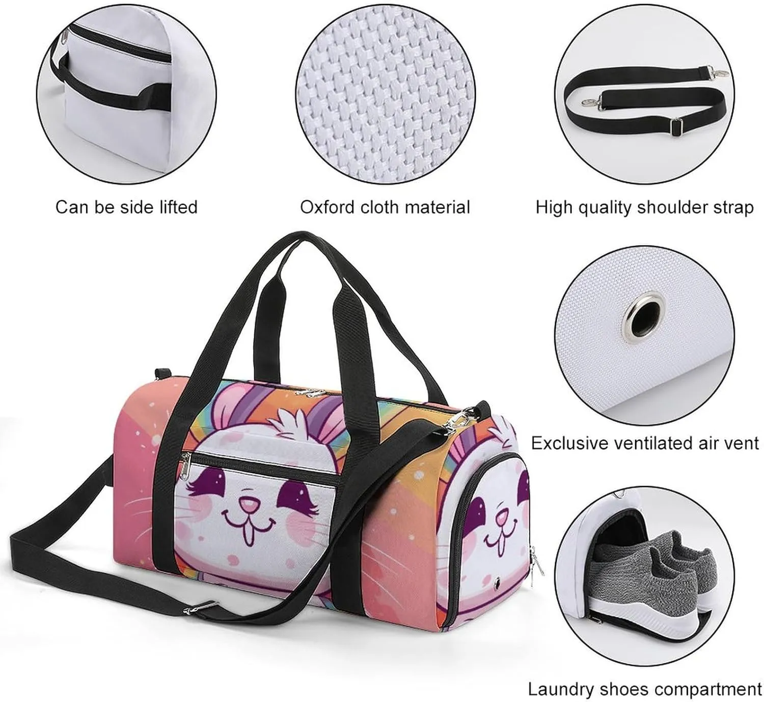 Gym Bags Small Chubby Rabbit Duffel Bag Overnight Bag with Shoe Compartment Carryon Bag for Men Women