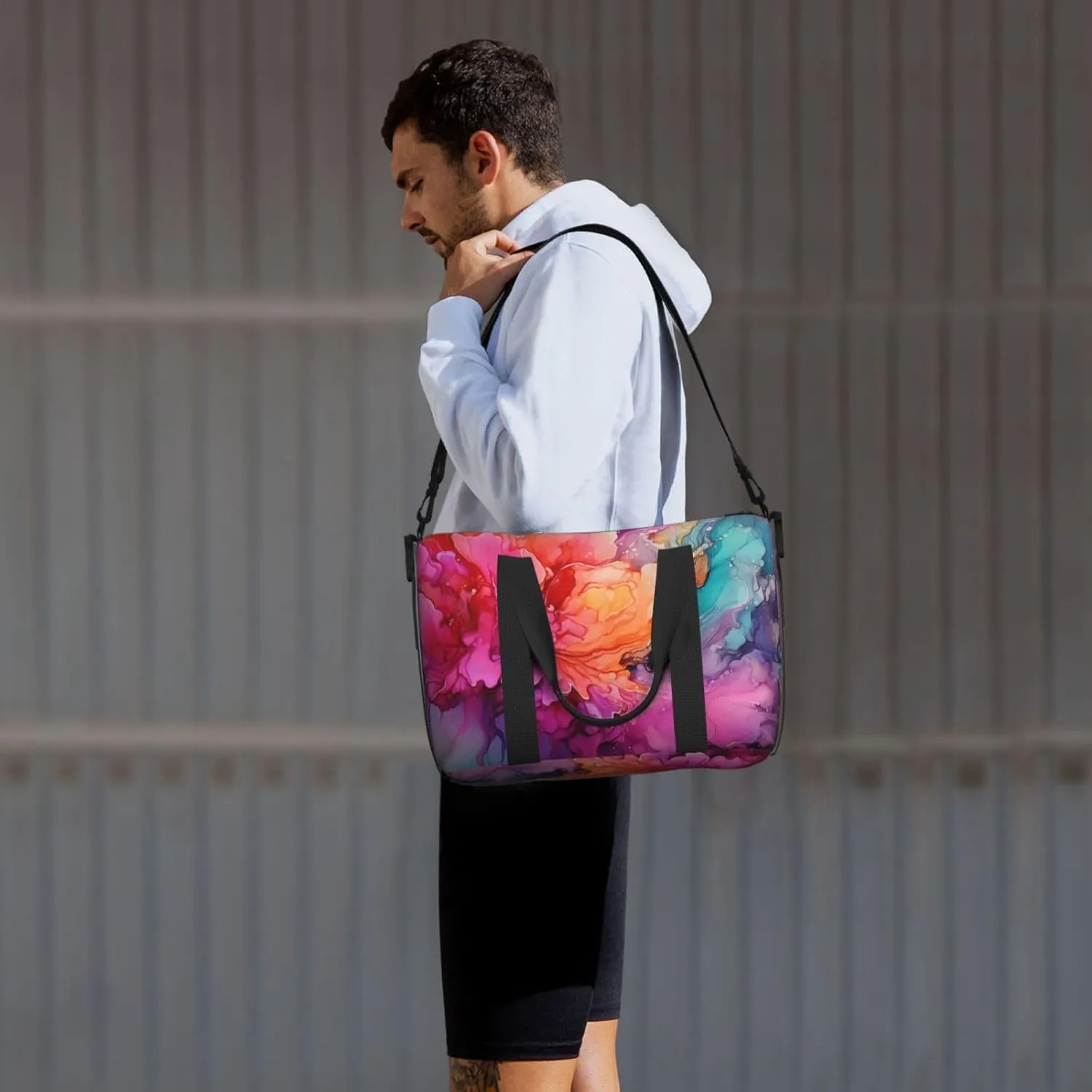 Gym Bags Small Colorful Watercolor Painting Duffel Bag Overnight Bag with Shoe Compartment Carryon Bag for Men Women
