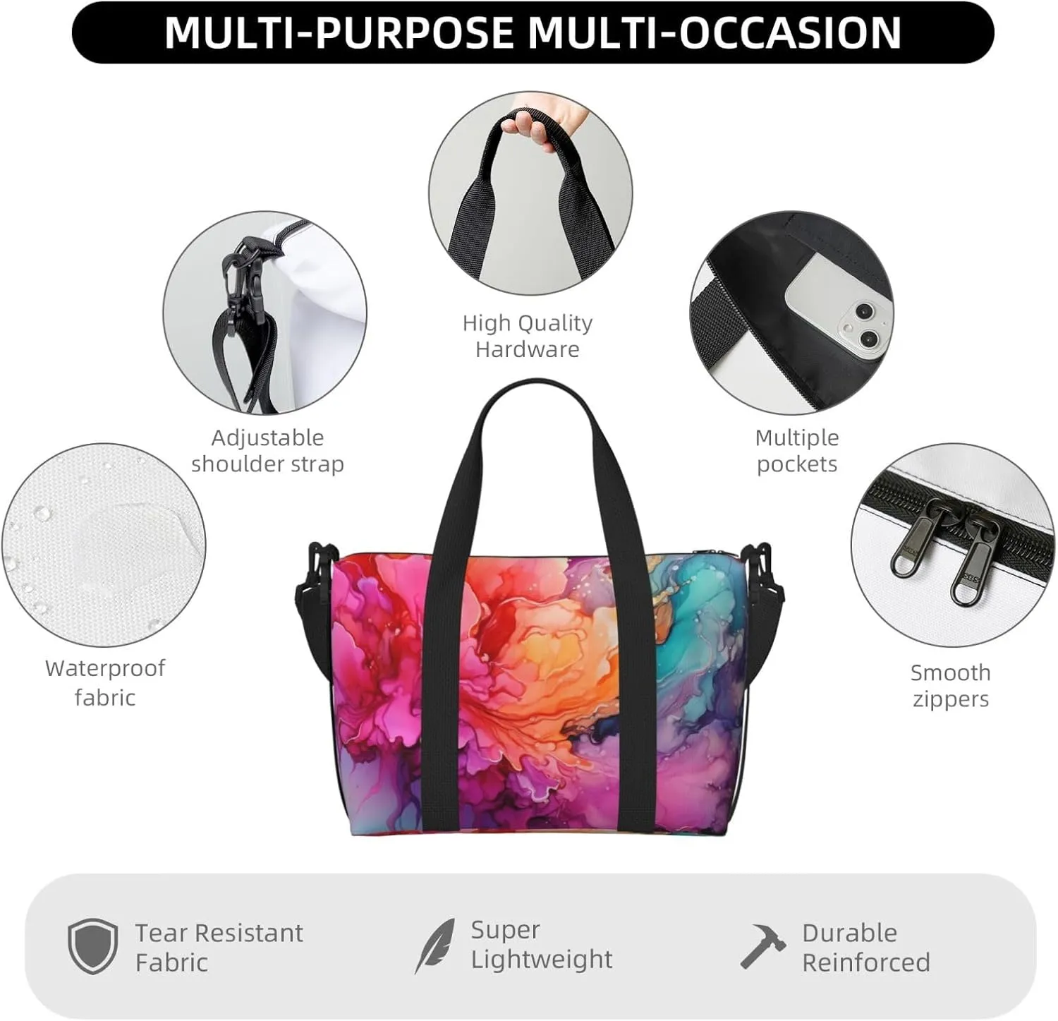 Gym Bags Small Colorful Watercolor Painting Duffel Bag Overnight Bag with Shoe Compartment Carryon Bag for Men Women