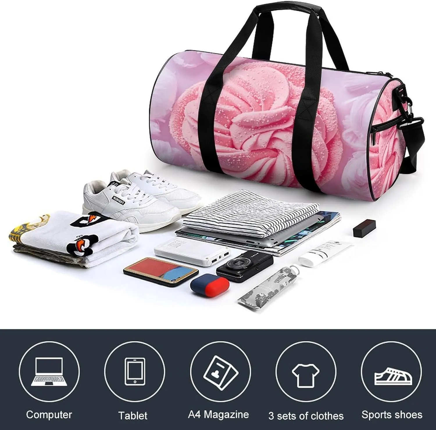 Gym Bags Small Cotton Candy Duffel Bag Overnight Bag with Shoe Compartment Carryon Bag for Men Women
