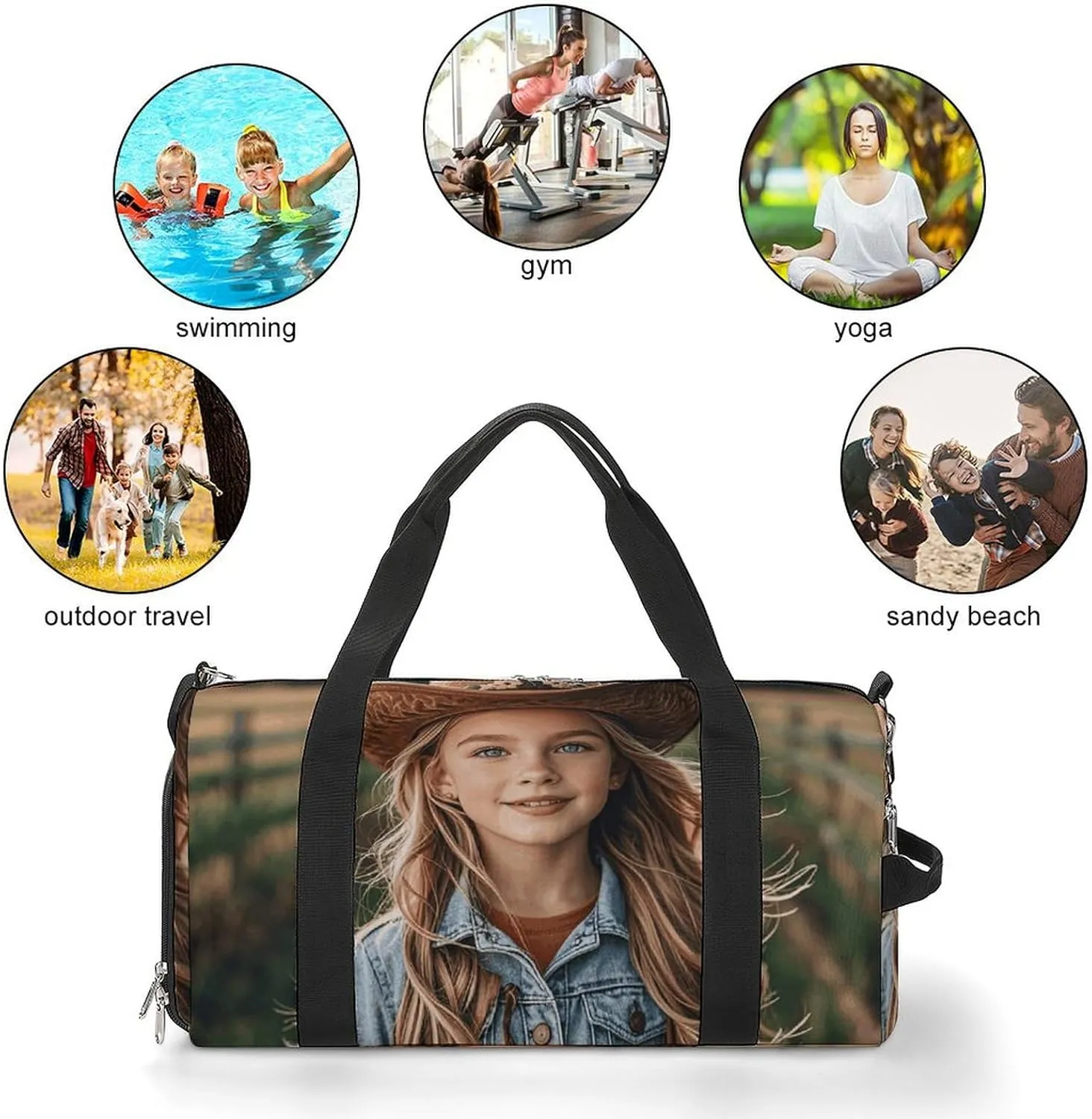 Gym Bags Small Cowgirl Boots Hat in Farms Duffel Bag Overnight Bag with Shoe Compartment Carryon Bag for Men Women