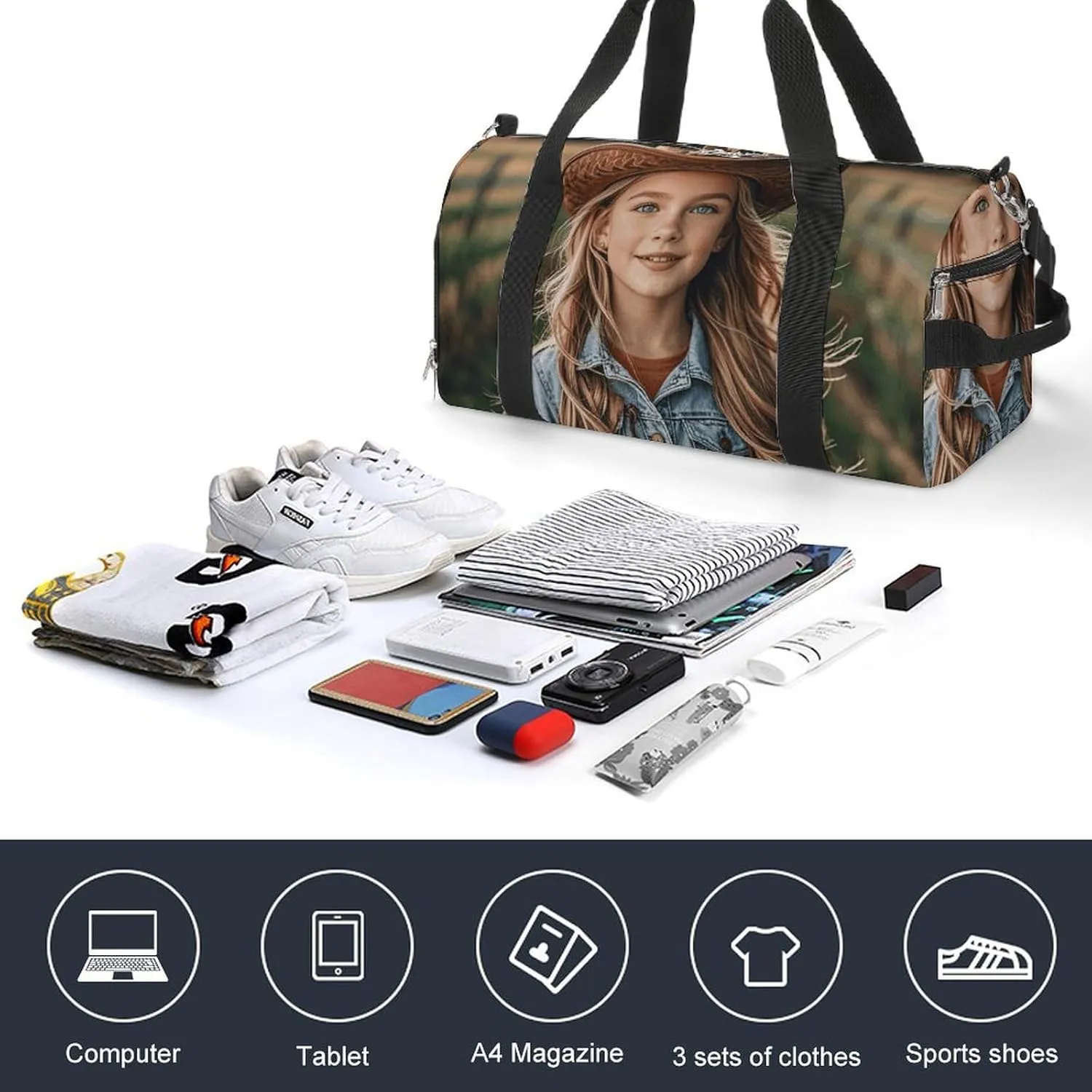 Gym Bags Small Cowgirl Boots Hat in Farms Duffel Bag Overnight Bag with Shoe Compartment Carryon Bag for Men Women