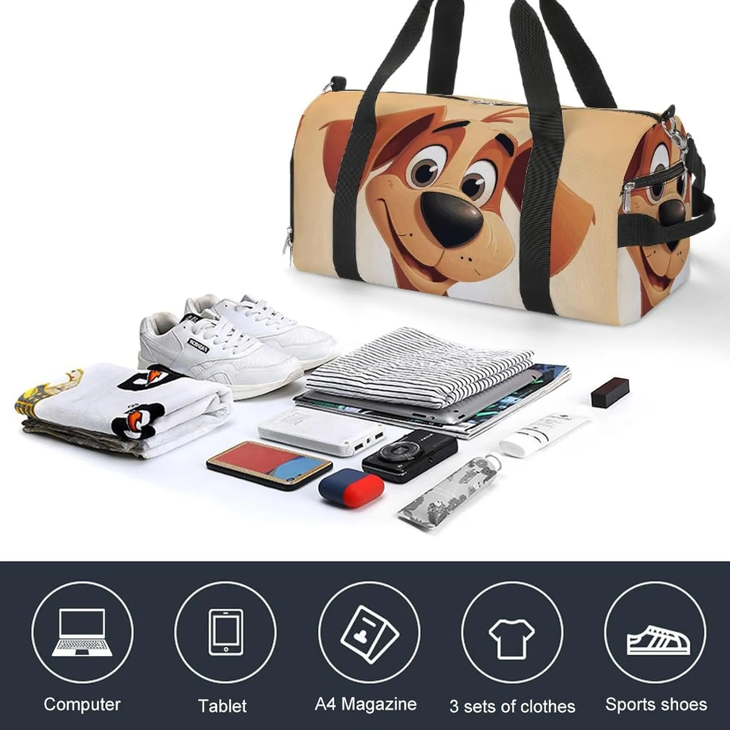 Gym Bags Small Cute Cartoon Dog Duffel Bag Overnight Bag with Shoe Compartment Carryon Bag for Men Women