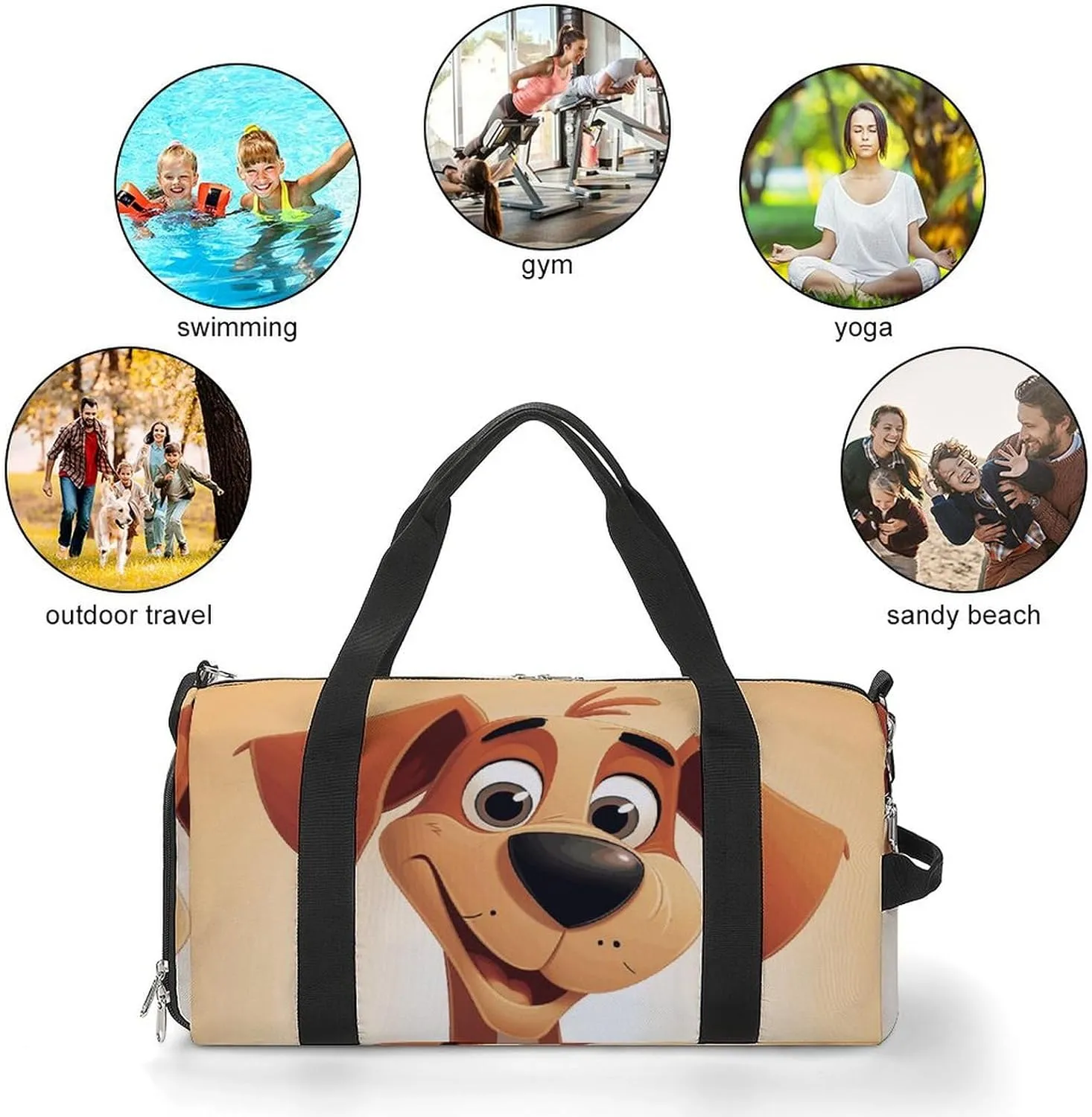 Gym Bags Small Cute Cartoon Dog Duffel Bag Overnight Bag with Shoe Compartment Carryon Bag for Men Women