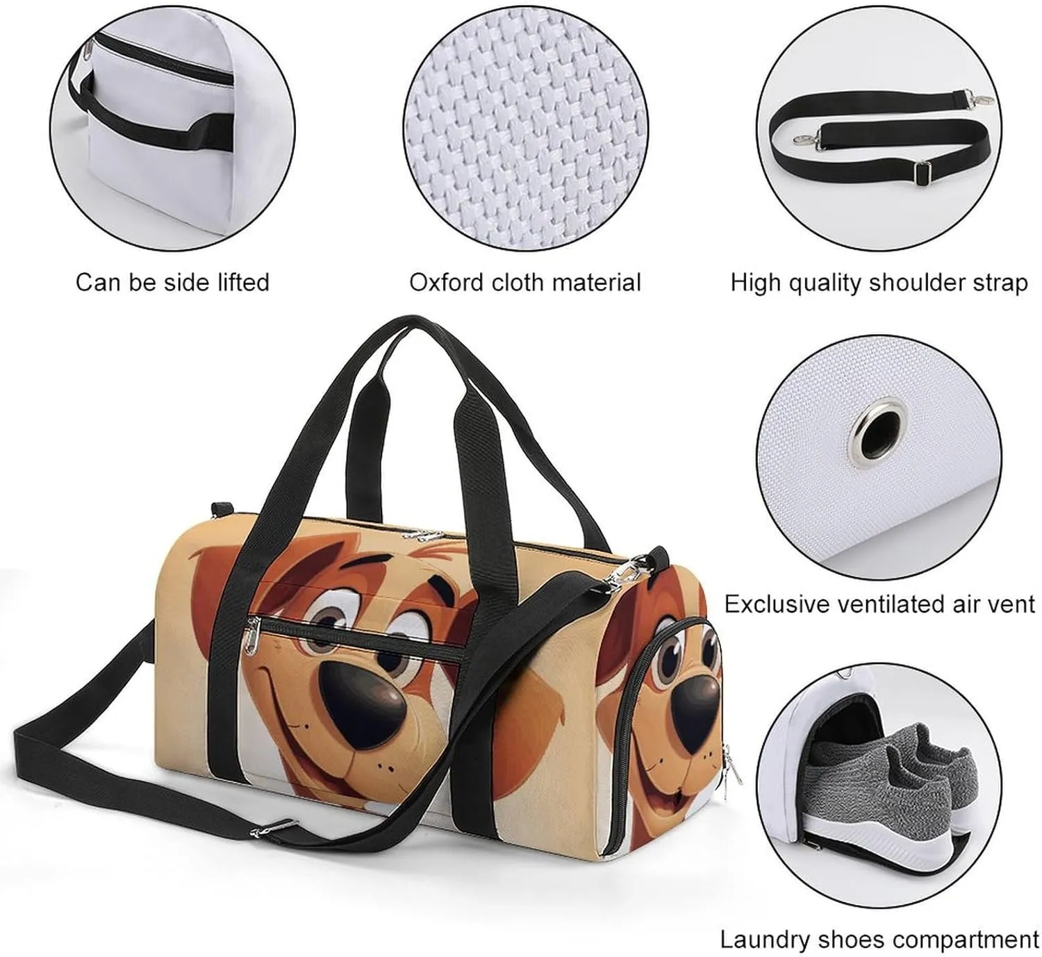 Gym Bags Small Cute Cartoon Dog Duffel Bag Overnight Bag with Shoe Compartment Carryon Bag for Men Women