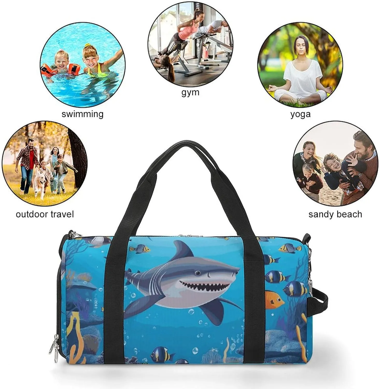 Gym Bags Small Fish Ocean Theme Duffel Bag Overnight Bag with Shoe Compartment Carryon Bag for Men Women