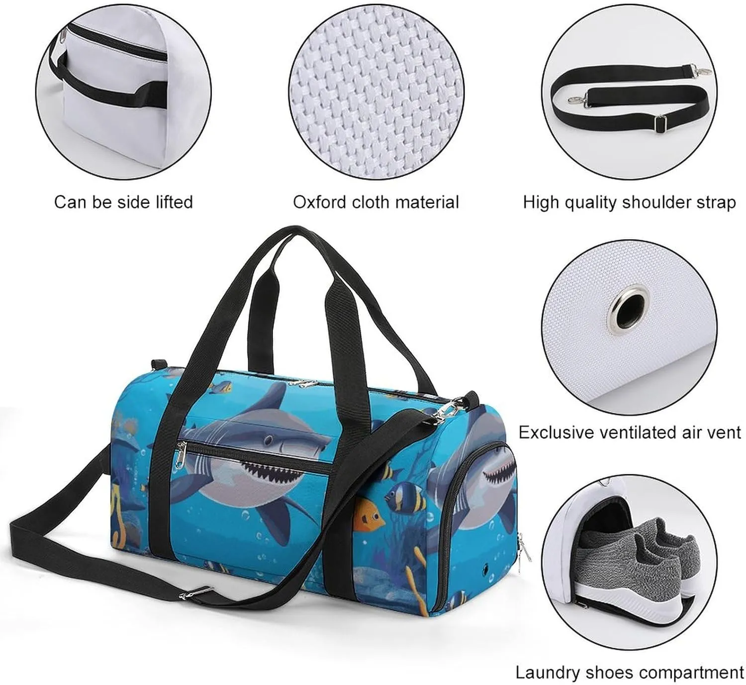 Gym Bags Small Fish Ocean Theme Duffel Bag Overnight Bag with Shoe Compartment Carryon Bag for Men Women