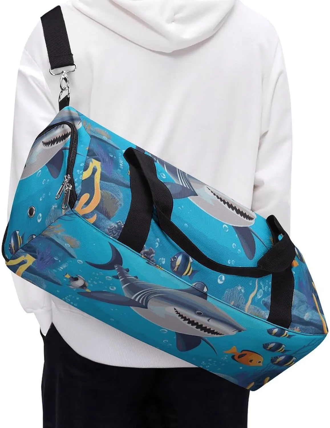 Gym Bags Small Fish Ocean Theme Duffel Bag Overnight Bag with Shoe Compartment Carryon Bag for Men Women