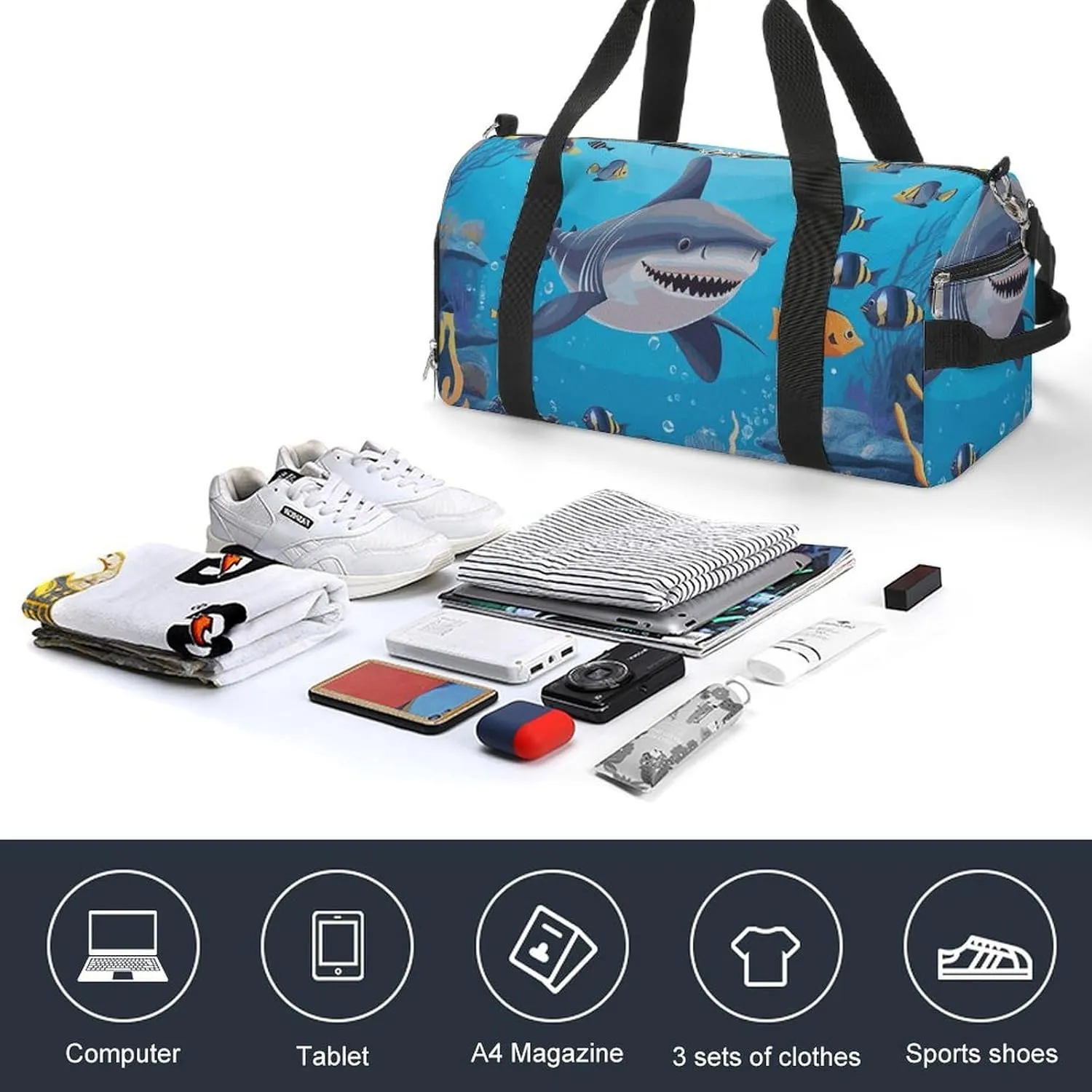 Gym Bags Small Fish Ocean Theme Duffel Bag Overnight Bag with Shoe Compartment Carryon Bag for Men Women