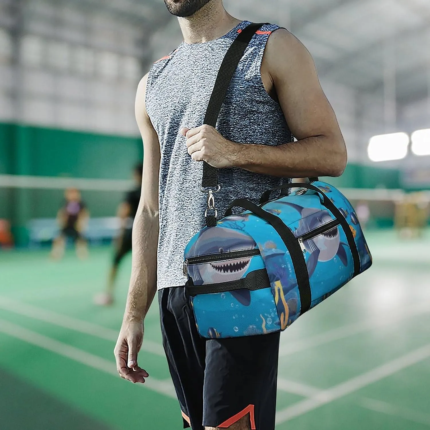 Gym Bags Small Fish Ocean Theme Duffel Bag Overnight Bag with Shoe Compartment Carryon Bag for Men Women