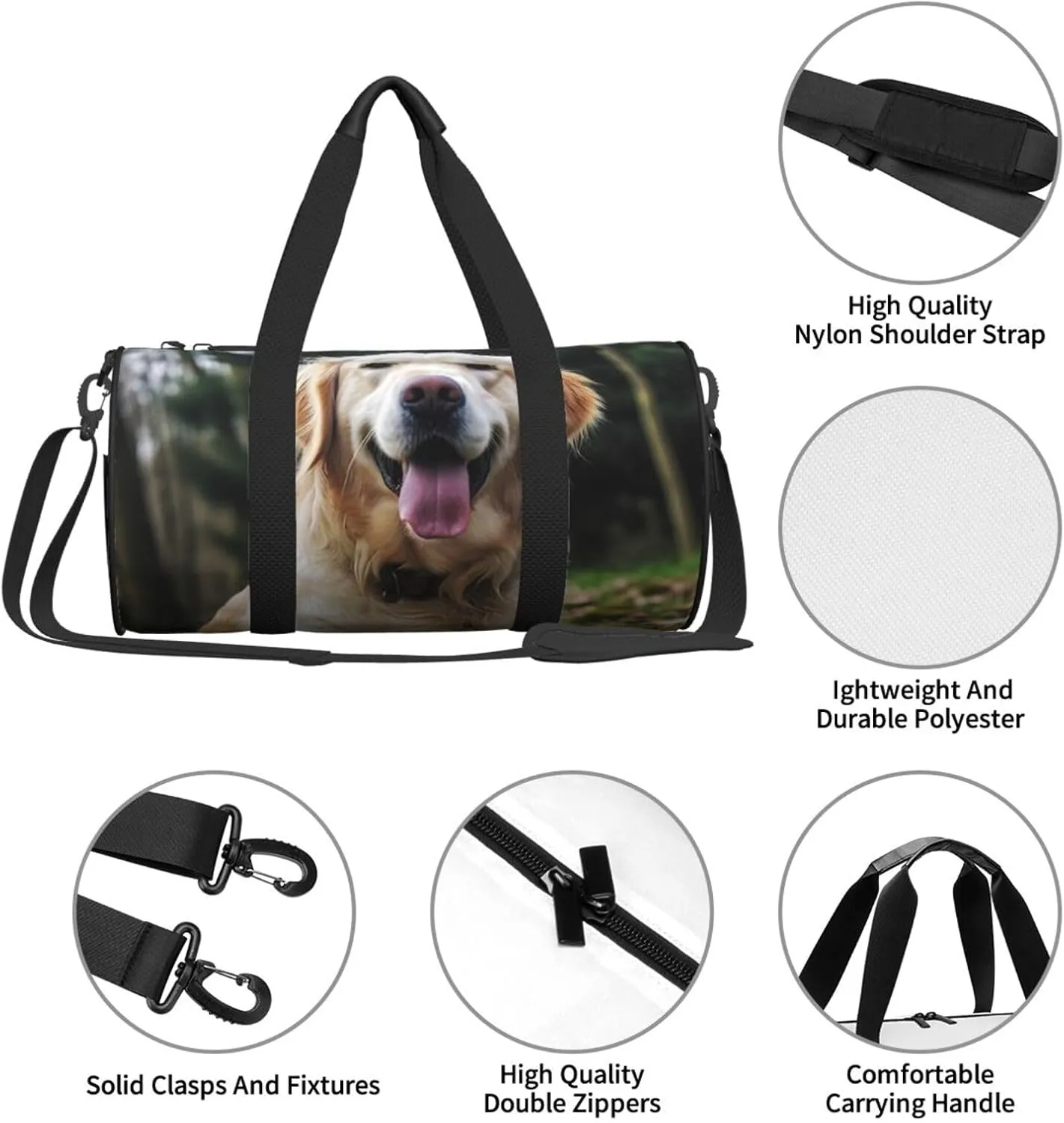 Gym Bags Small Funny Golden Retriever Duffel Bag Overnight Bag with Shoe Compartment Carryon Bag for Men Women