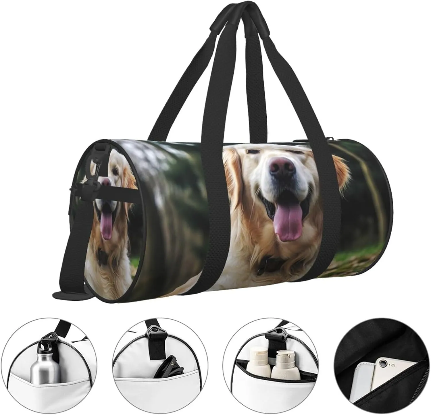 Gym Bags Small Funny Golden Retriever Duffel Bag Overnight Bag with Shoe Compartment Carryon Bag for Men Women