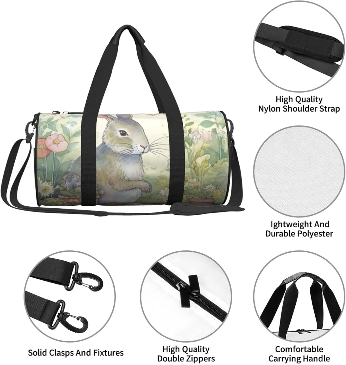 Gym Bags Small Garden Bunny Duffel Bag Overnight Bag with Shoe Compartment Carryon Bag for Men Women