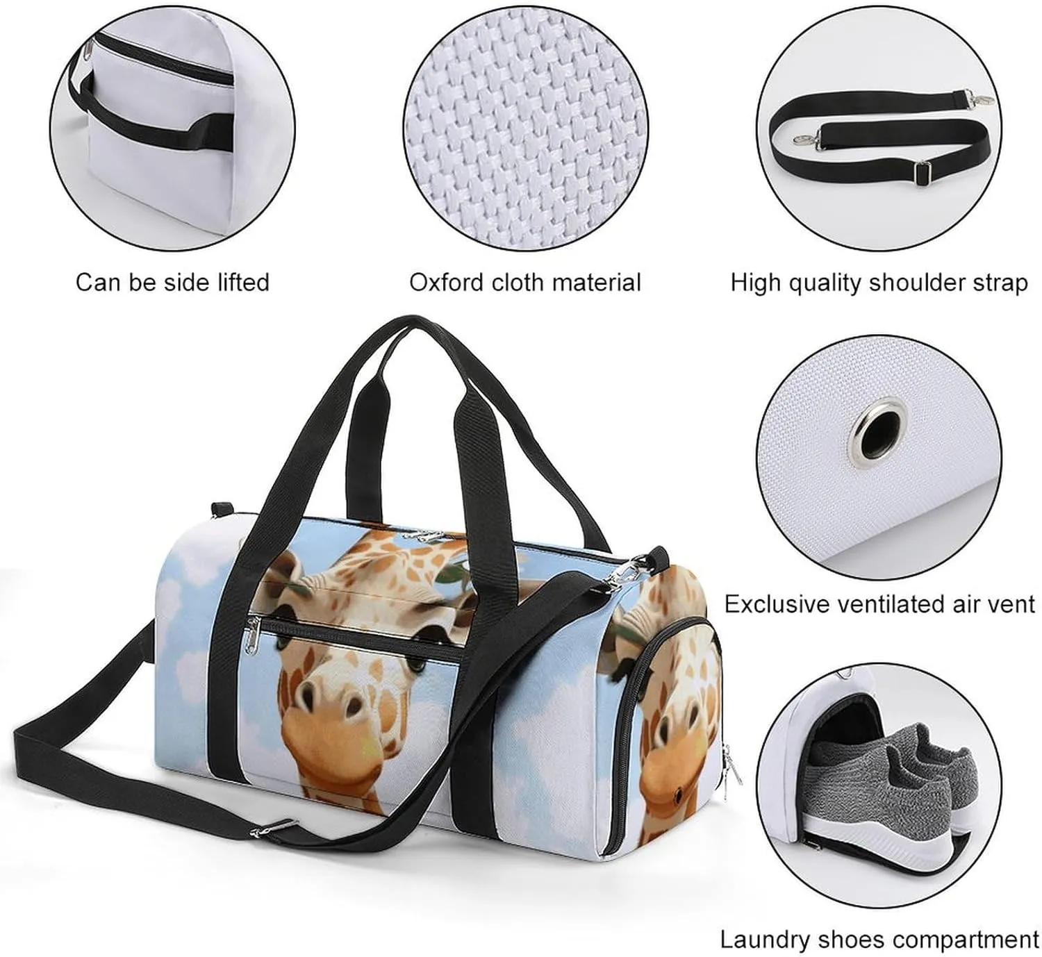Gym Bags Small Giraffes And Flowers Duffel Bag Overnight Bag with Shoe Compartment Carryon Bag for Men Women