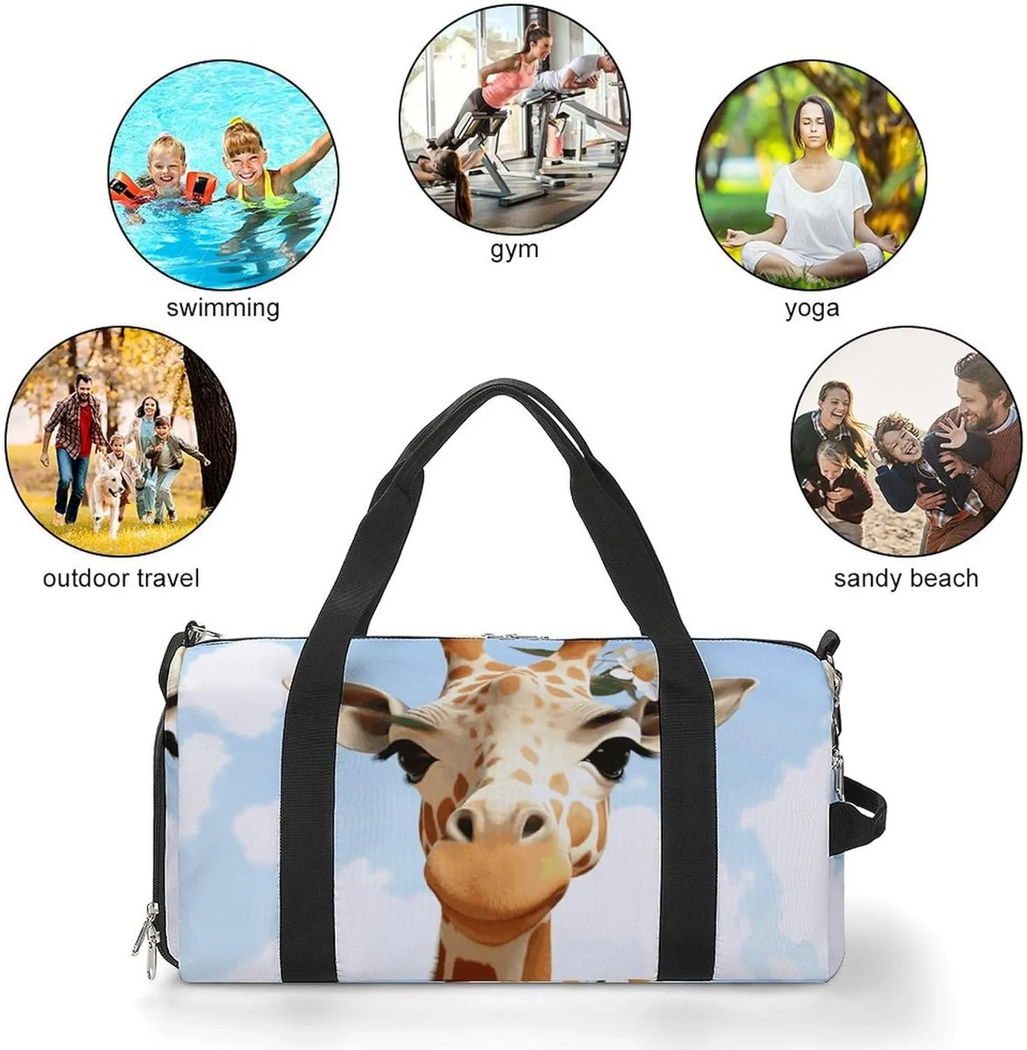 Gym Bags Small Giraffes And Flowers Duffel Bag Overnight Bag with Shoe Compartment Carryon Bag for Men Women