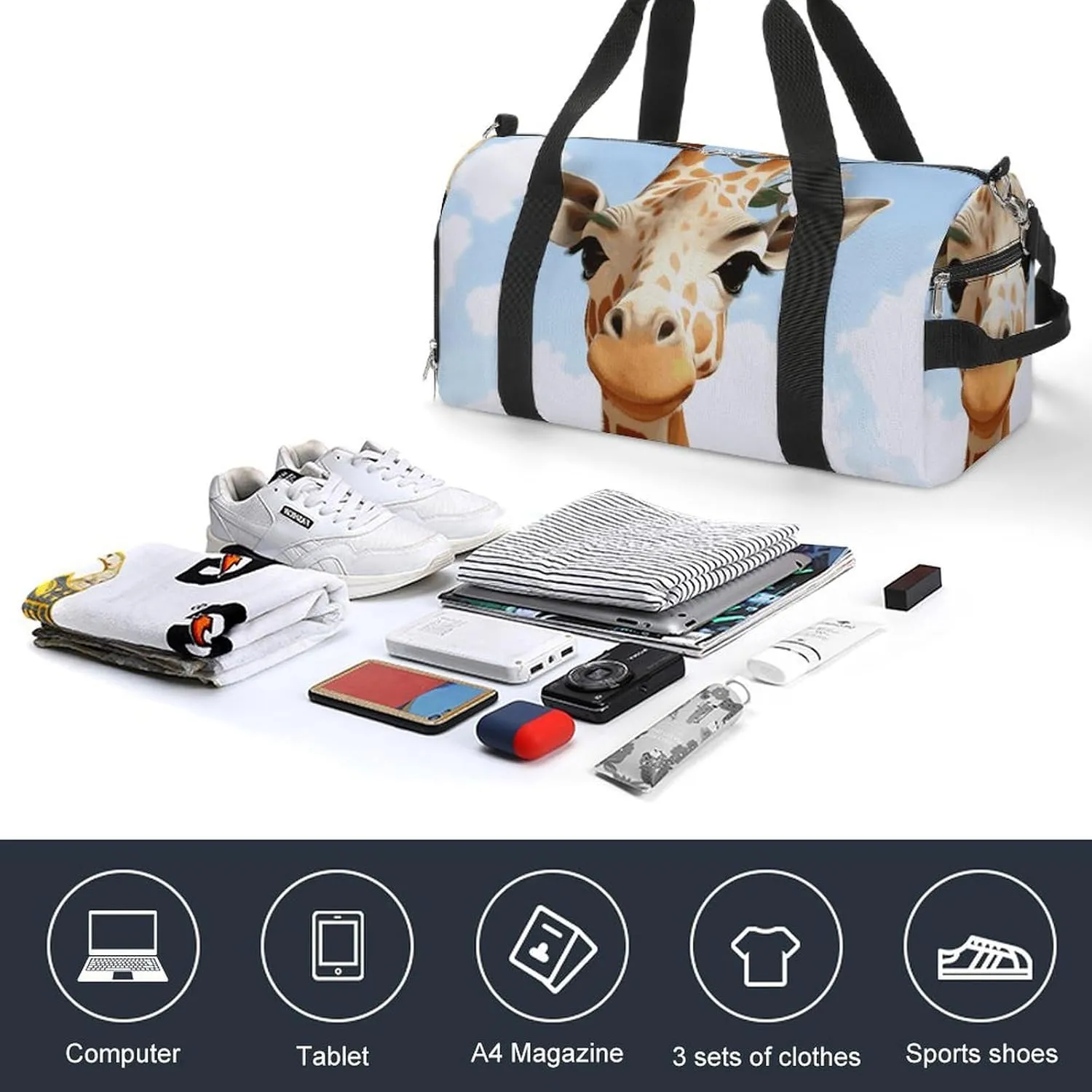 Gym Bags Small Giraffes And Flowers Duffel Bag Overnight Bag with Shoe Compartment Carryon Bag for Men Women