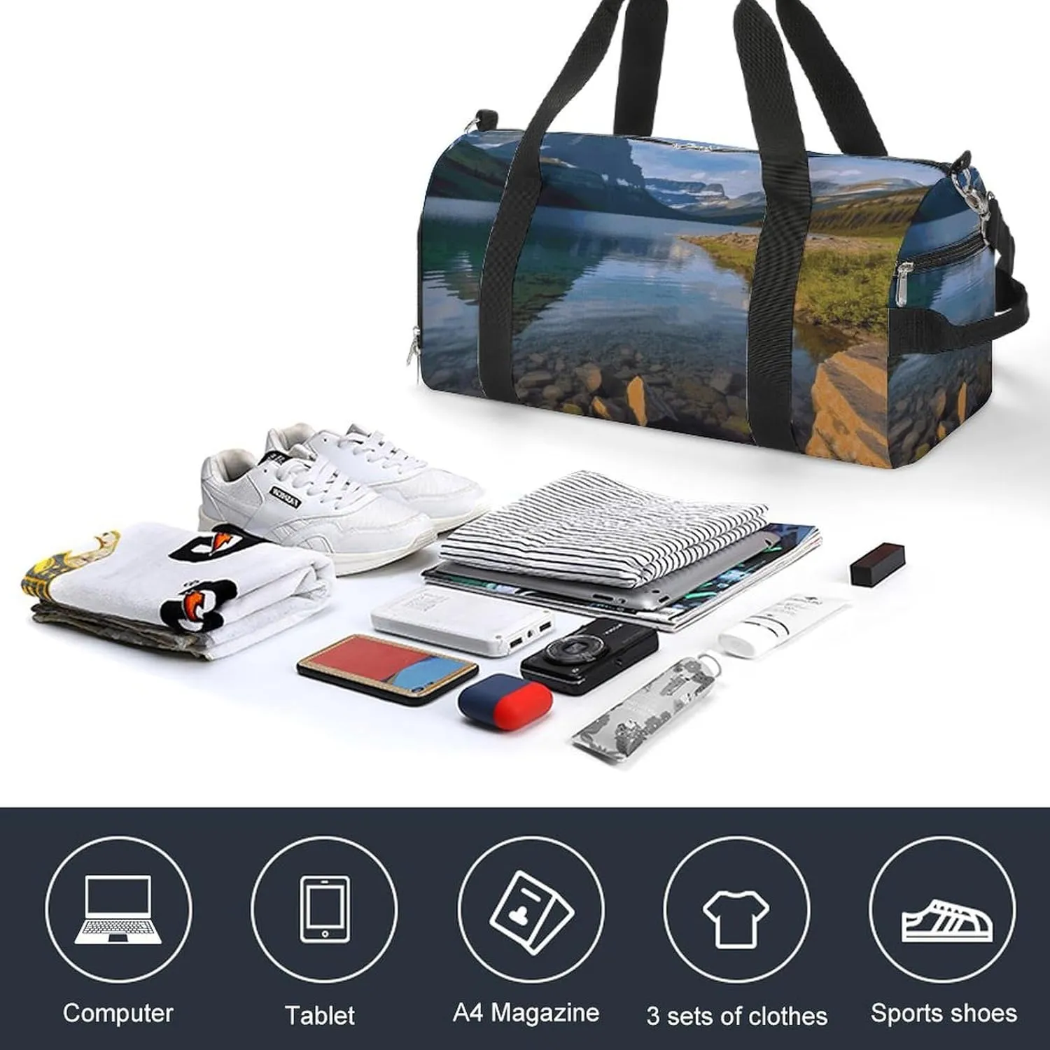 Gym Bags Small Glacier National Park Duffel Bag Overnight Bag with Shoe Compartment Carryon Bag for Men Women