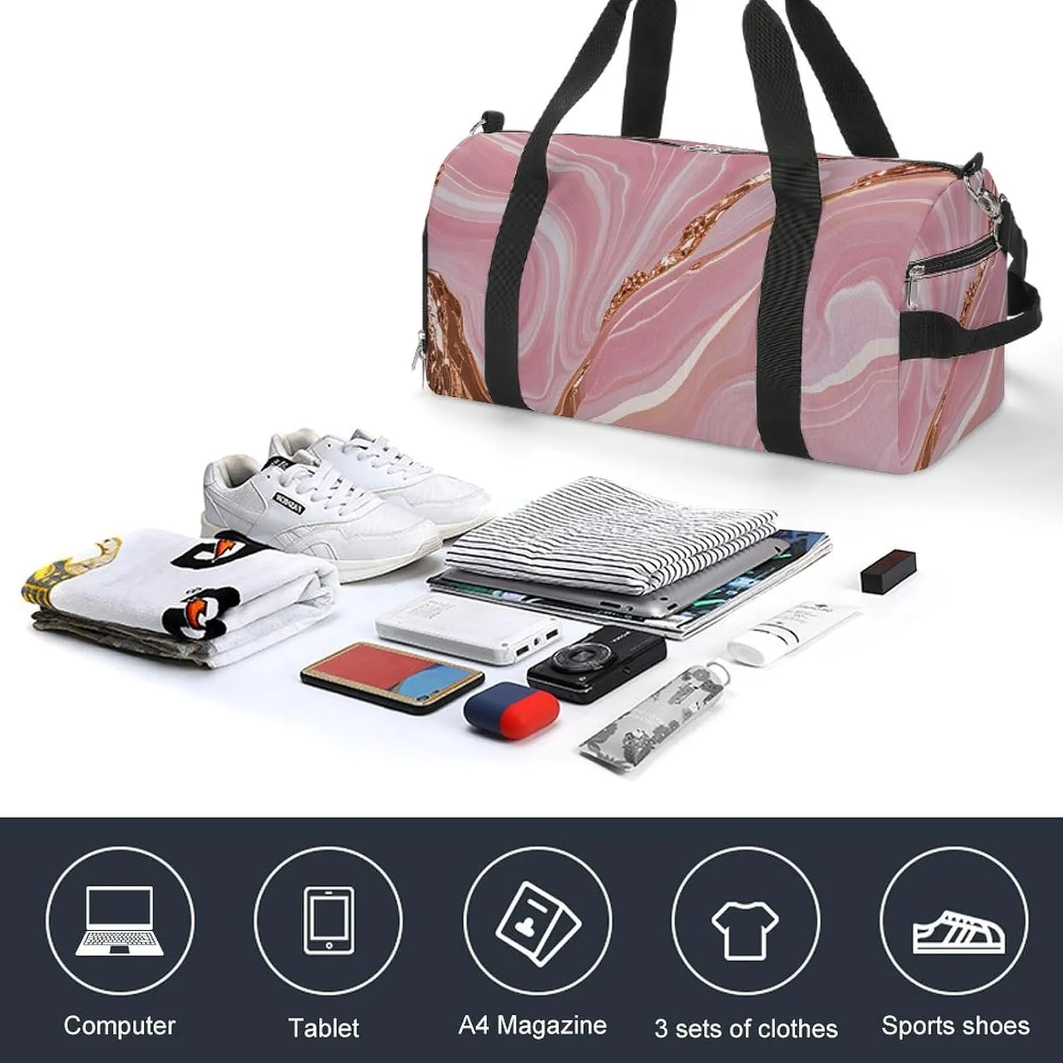 Gym Bags Small Gold Marble Duffel Bag Overnight Bag with Shoe Compartment Carryon Bag for Men Women