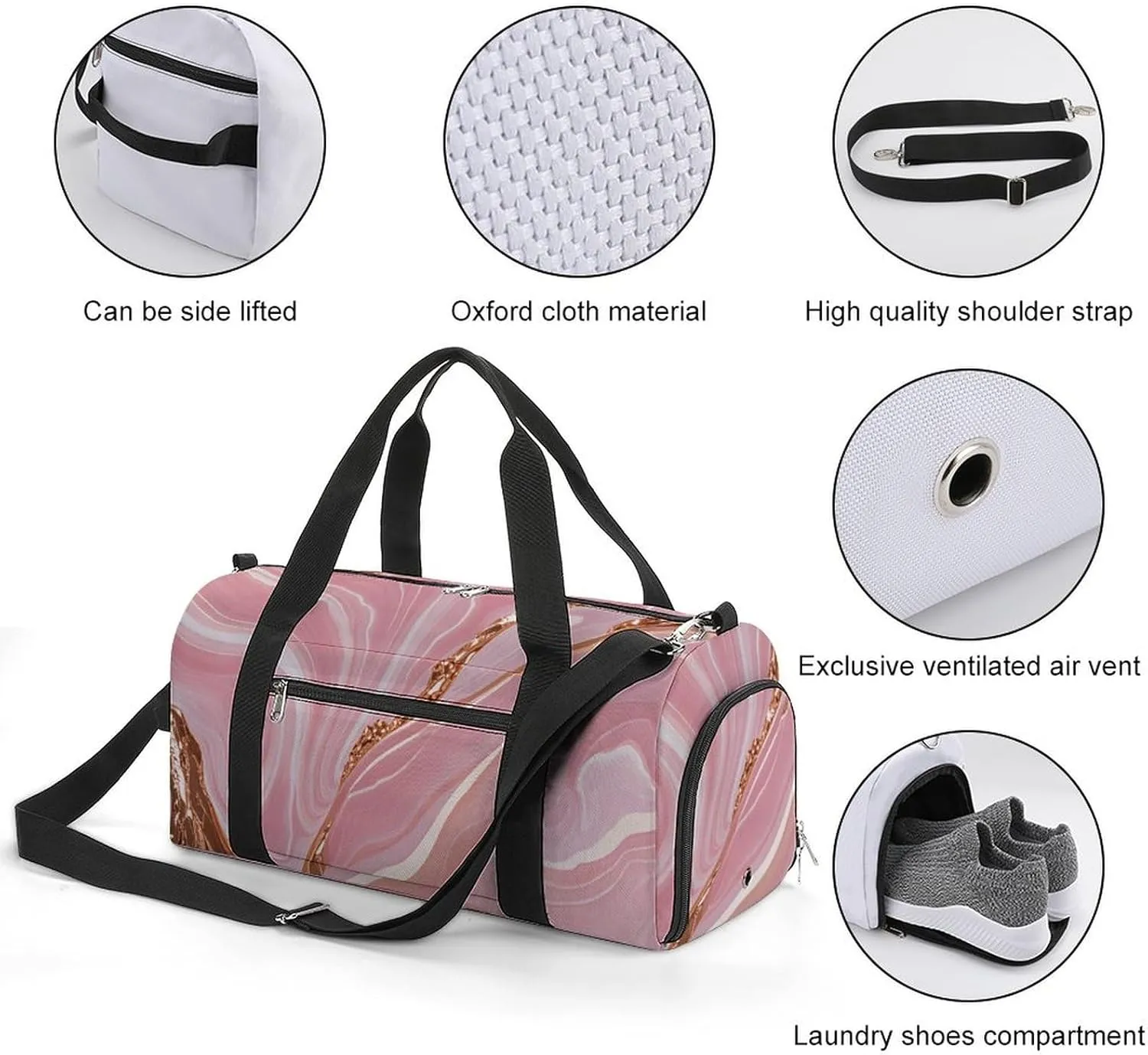 Gym Bags Small Gold Marble Duffel Bag Overnight Bag with Shoe Compartment Carryon Bag for Men Women