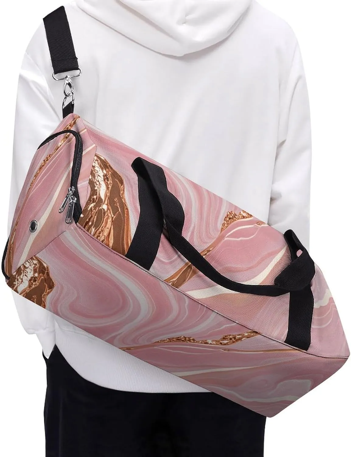 Gym Bags Small Gold Marble Duffel Bag Overnight Bag with Shoe Compartment Carryon Bag for Men Women