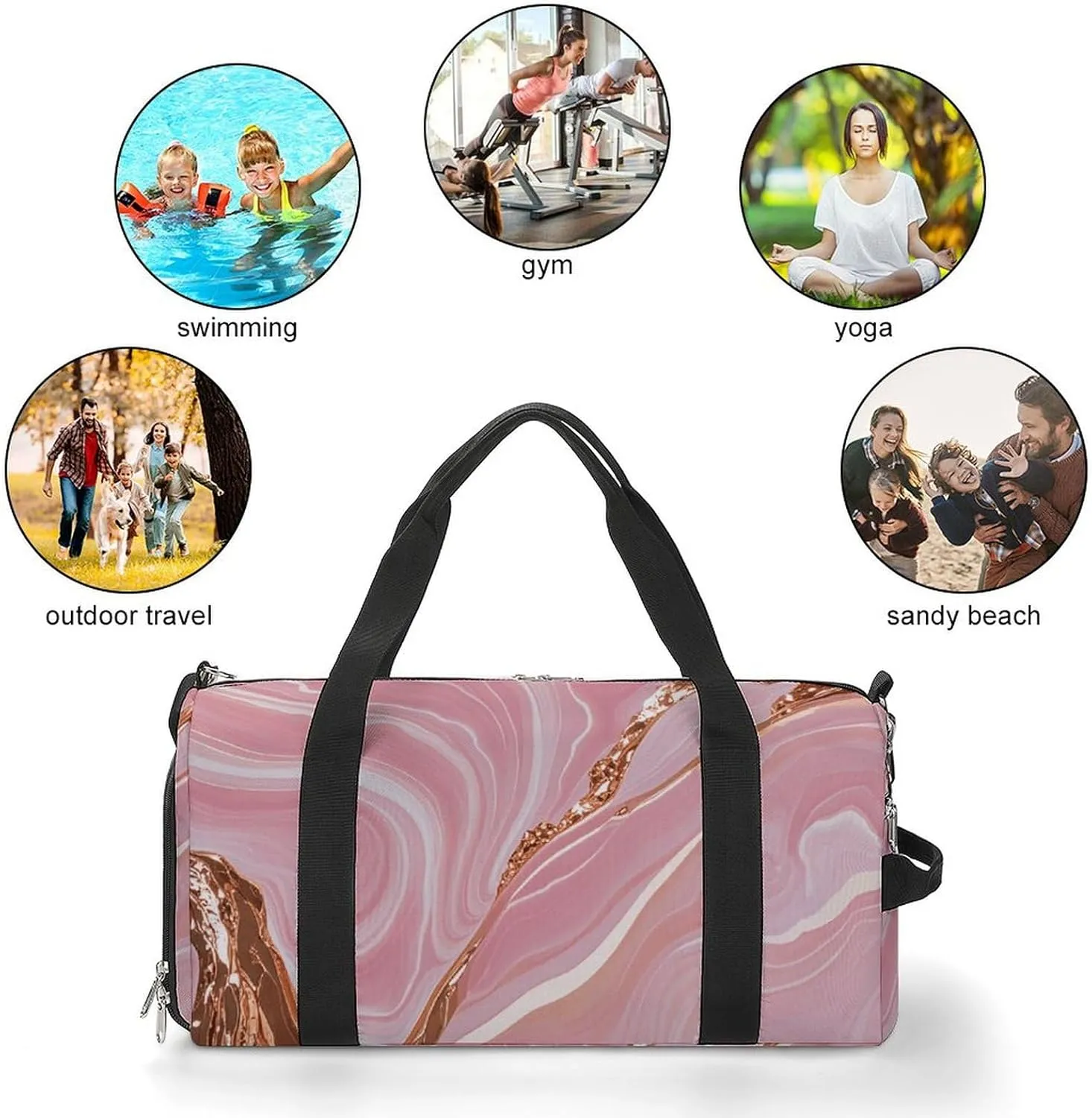 Gym Bags Small Gold Marble Duffel Bag Overnight Bag with Shoe Compartment Carryon Bag for Men Women