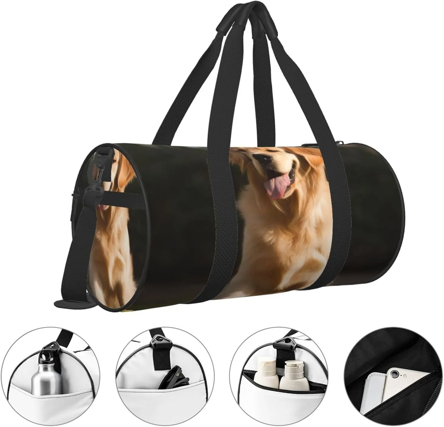 Gym Bags Small Golden Retriever Dog Duffel Bag Overnight Bag with Shoe Compartment Carryon Bag for Men Women