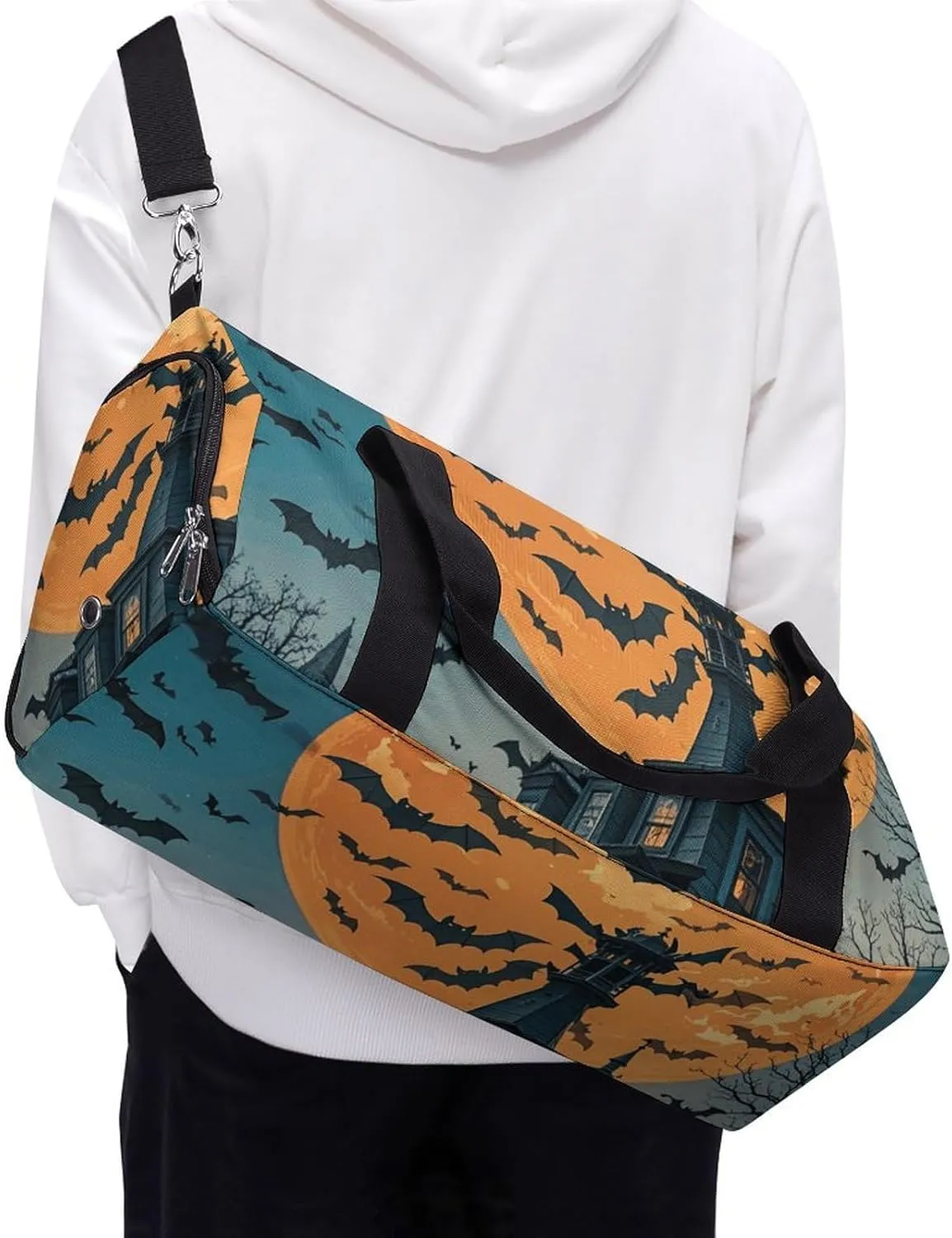 Gym Bags Small Halloween Flying Bats Duffel Bag Overnight Bag with Shoe Compartment Carryon Bag for Men Women