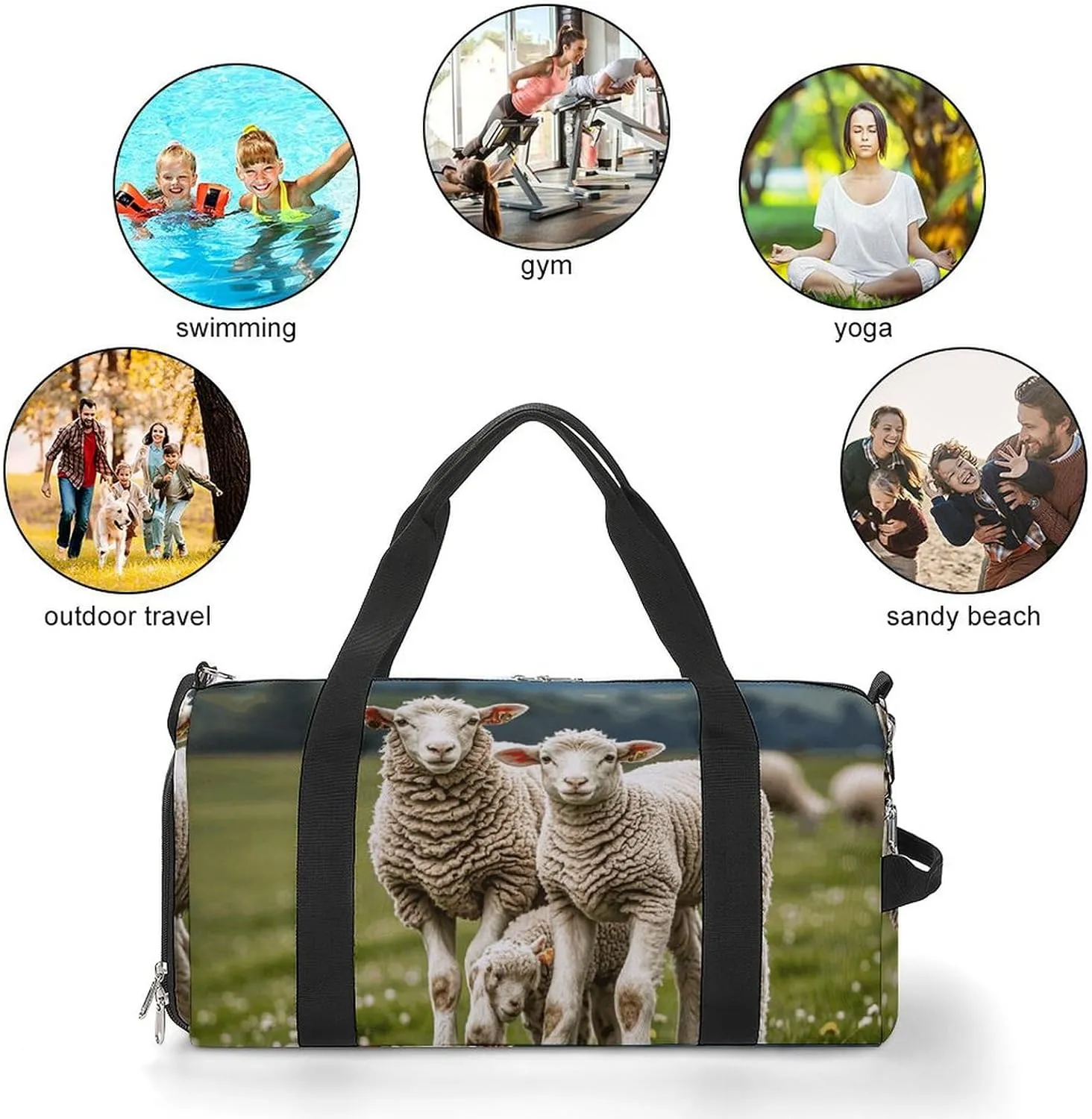 Gym Bags Small Lambs And Sheep Duffel Bag Overnight Bag with Shoe Compartment Carryon Bag for Men Women