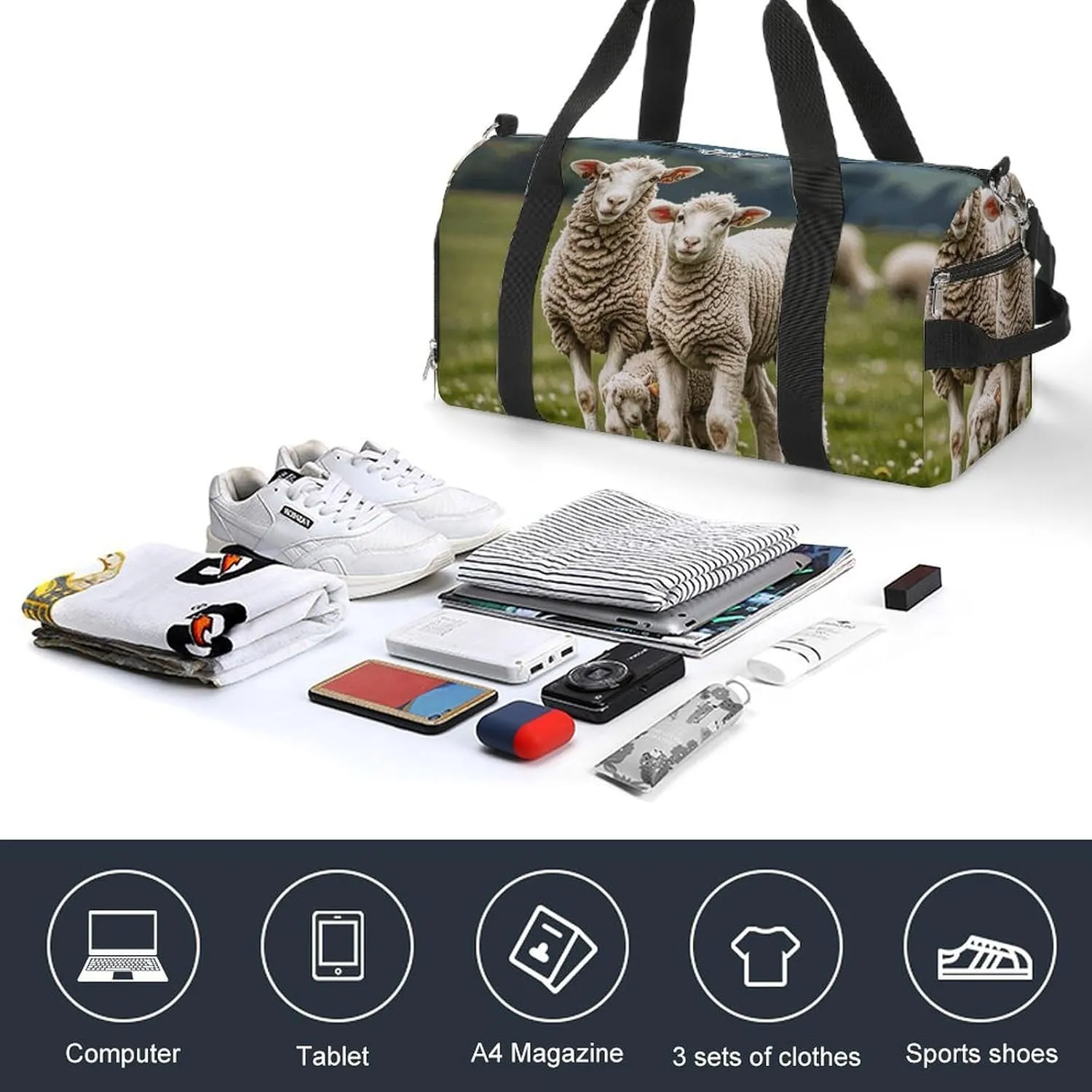 Gym Bags Small Lambs And Sheep Duffel Bag Overnight Bag with Shoe Compartment Carryon Bag for Men Women