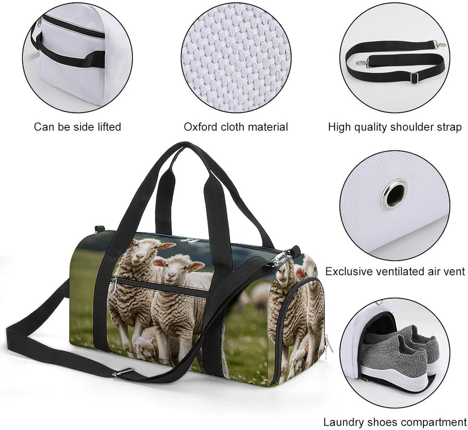 Gym Bags Small Lambs And Sheep Duffel Bag Overnight Bag with Shoe Compartment Carryon Bag for Men Women