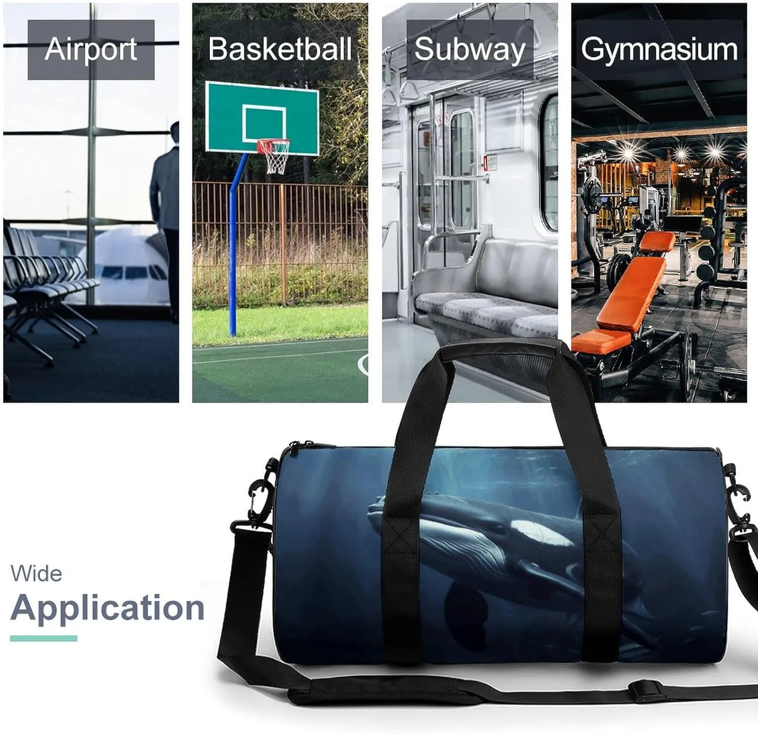 Gym Bags Small Marine Whales Duffel Bag Overnight Bag with Shoe Compartment Carryon Bag for Men Women