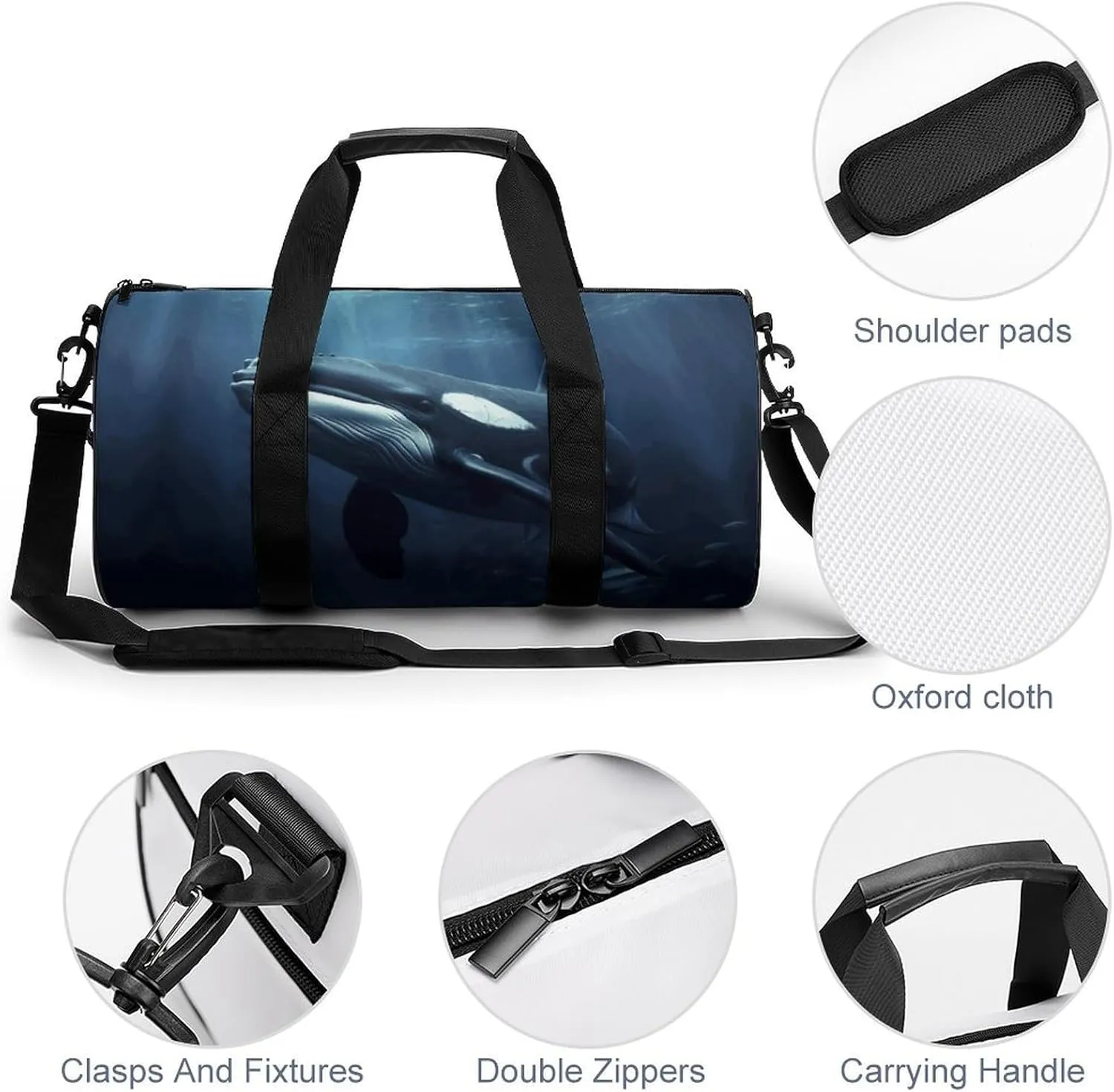 Gym Bags Small Marine Whales Duffel Bag Overnight Bag with Shoe Compartment Carryon Bag for Men Women