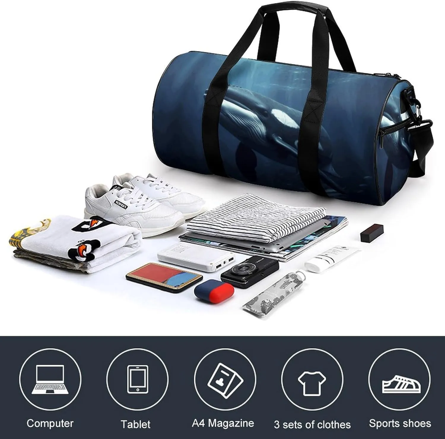 Gym Bags Small Marine Whales Duffel Bag Overnight Bag with Shoe Compartment Carryon Bag for Men Women