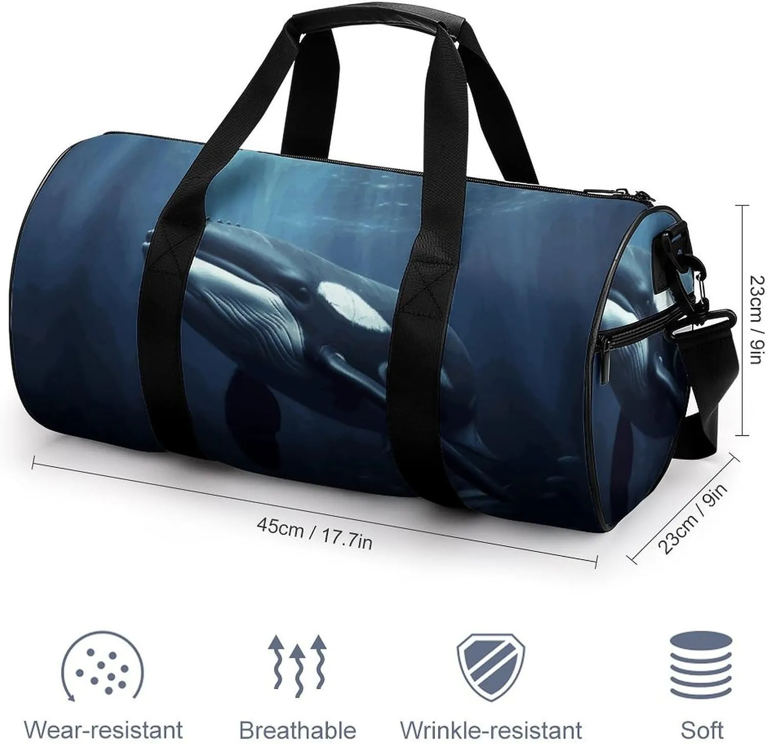 Gym Bags Small Marine Whales Duffel Bag Overnight Bag with Shoe Compartment Carryon Bag for Men Women
