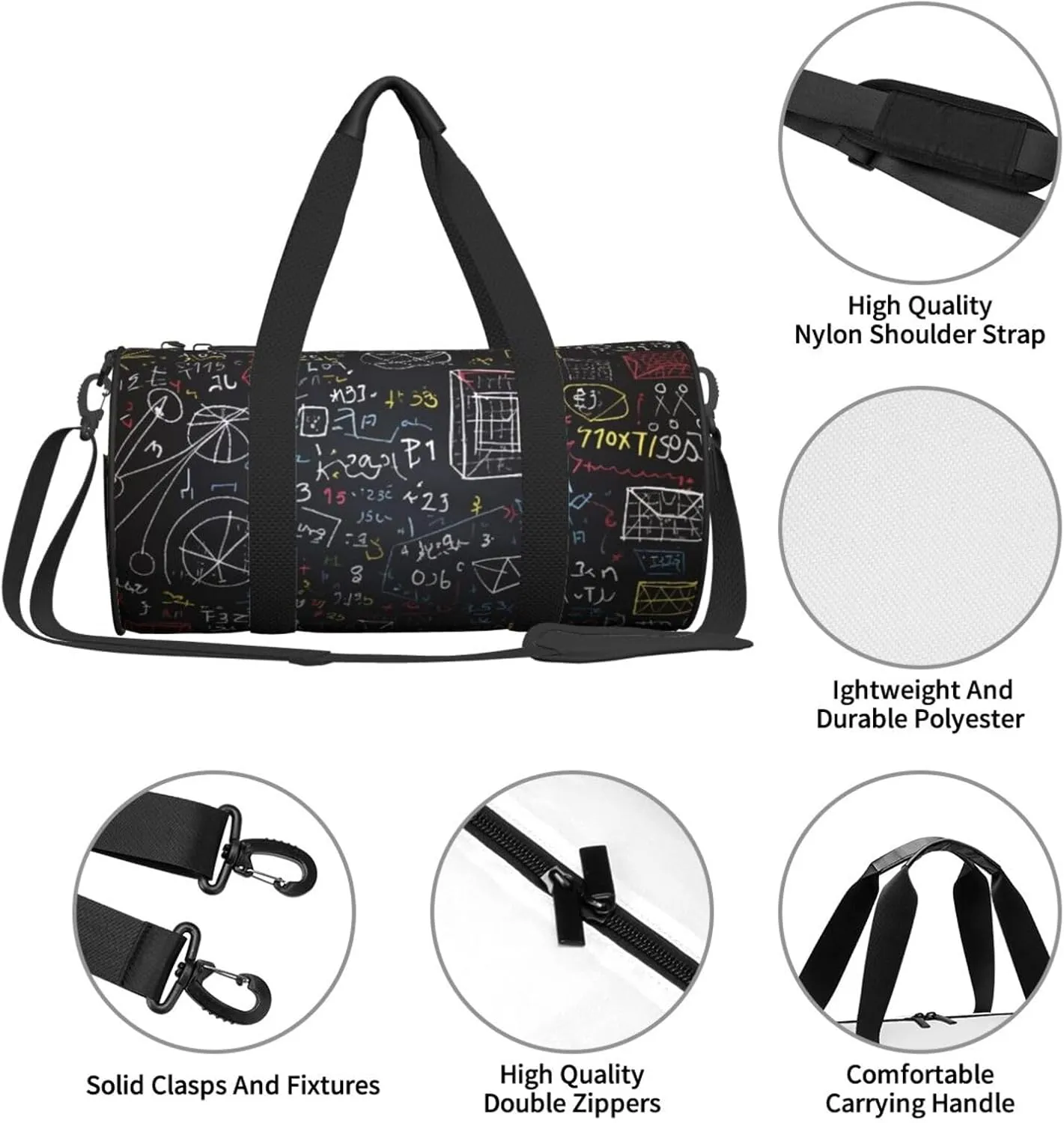 Gym Bags Small mathematics and physics Duffel Bag Overnight Bag with Shoe Compartment Carryon Bag for Men Women