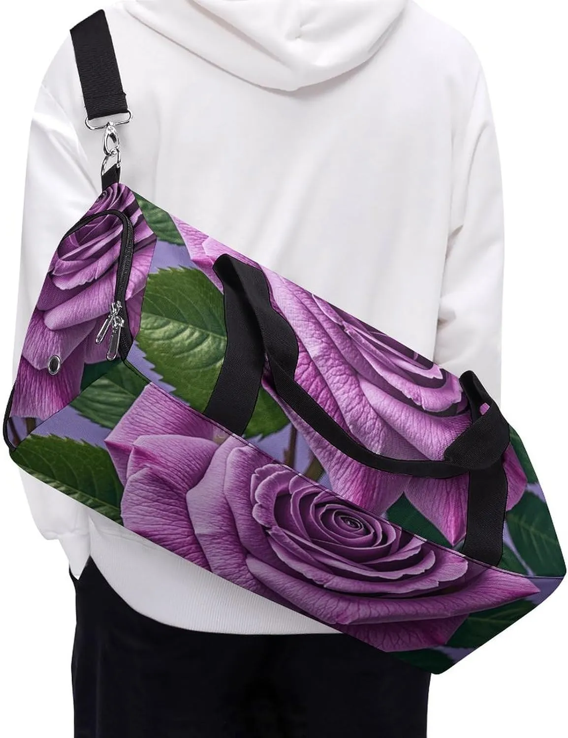 Gym Bags Small Purple Rose Duffel Bag Overnight Bag with Shoe Compartment Carryon Bag for Men Women