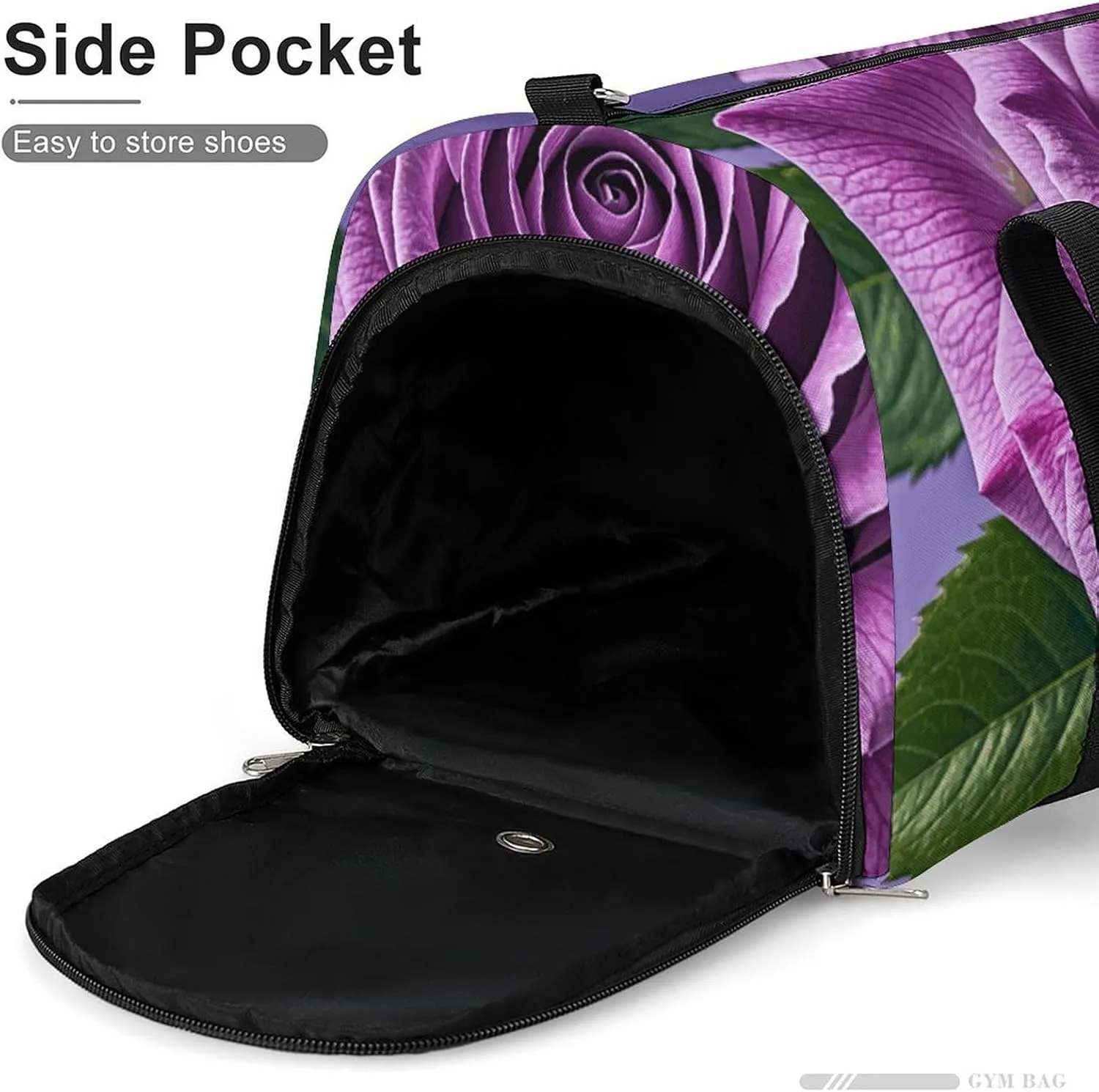 Gym Bags Small Purple Rose Duffel Bag Overnight Bag with Shoe Compartment Carryon Bag for Men Women