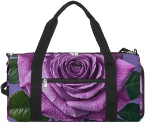 Gym Bags Small Purple Rose Duffel Bag Overnight Bag with Shoe Compartment Carryon Bag for Men Women