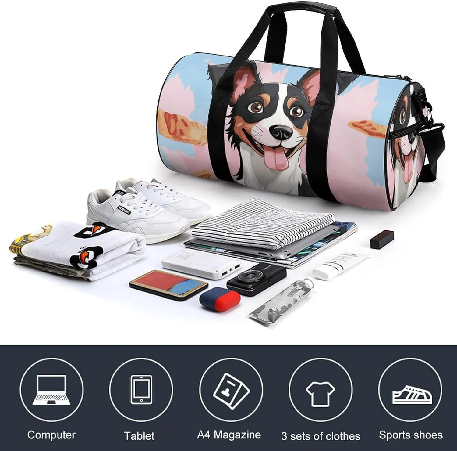 Gym Bags Small Rat Terrier Dog Duffel Bag Overnight Bag with Shoe Compartment Carryon Bag for Men Women