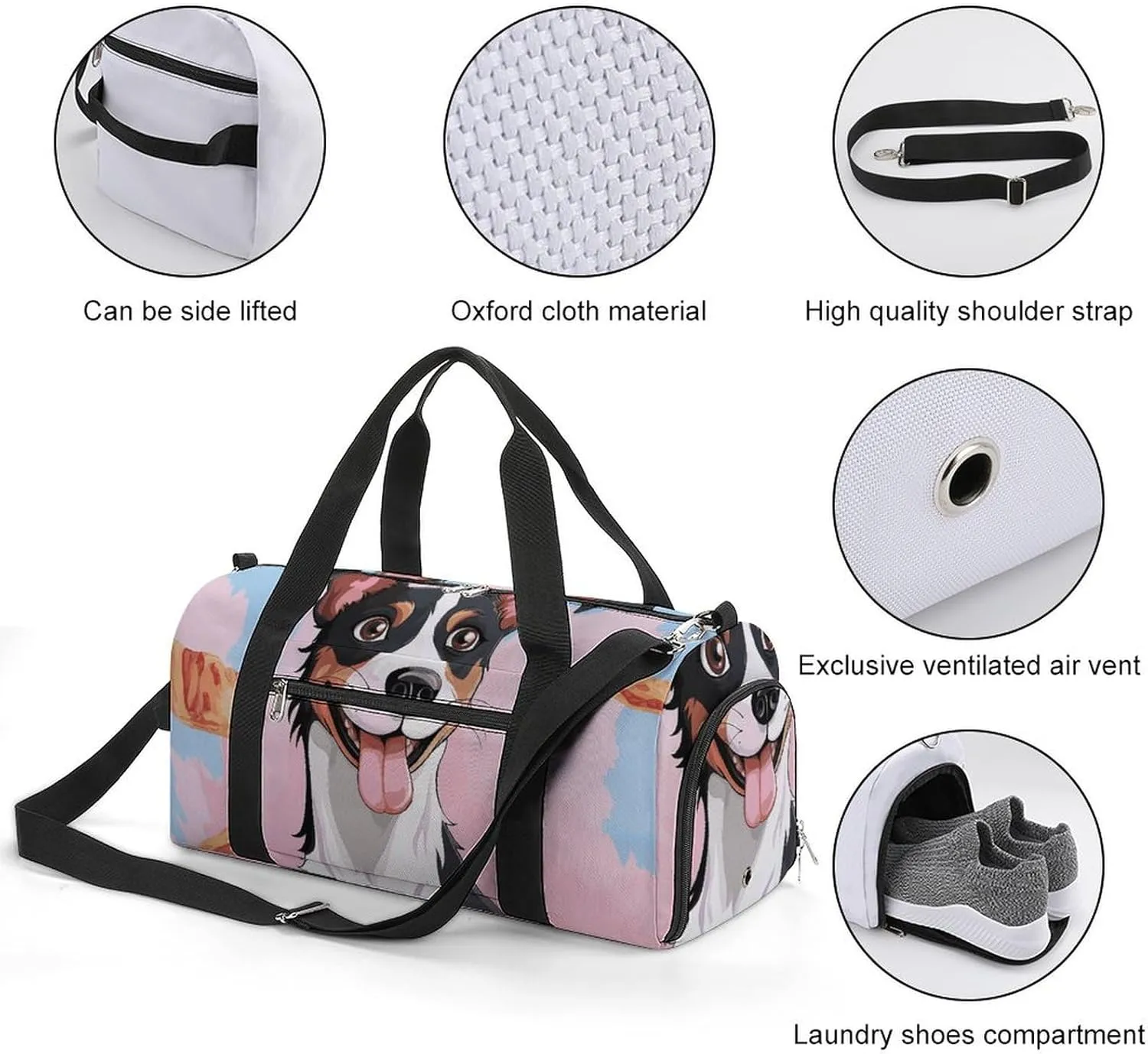 Gym Bags Small Rat Terrier Dog Duffel Bag Overnight Bag with Shoe Compartment Carryon Bag for Men Women