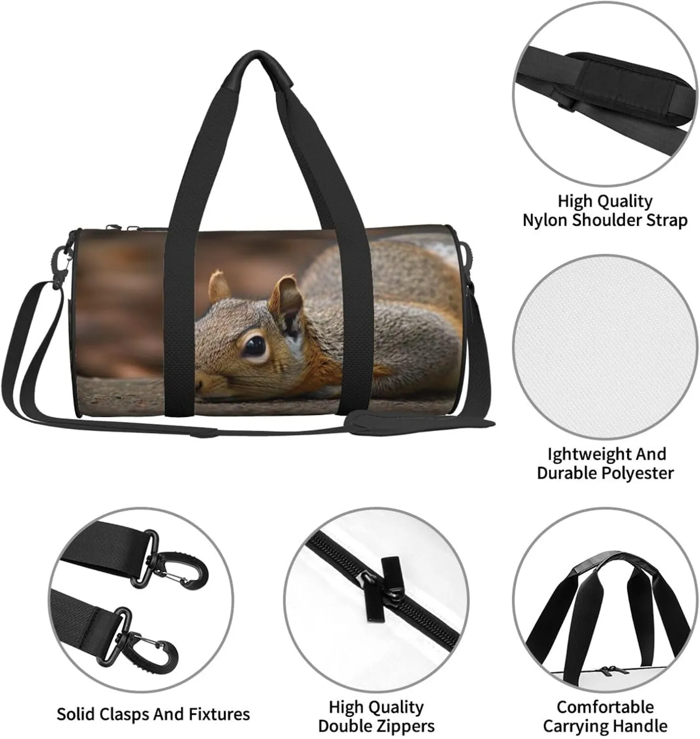 Gym Bags Small Squirrel Just Laying Duffel Bag Overnight Bag with Shoe Compartment Carryon Bag for Men Women