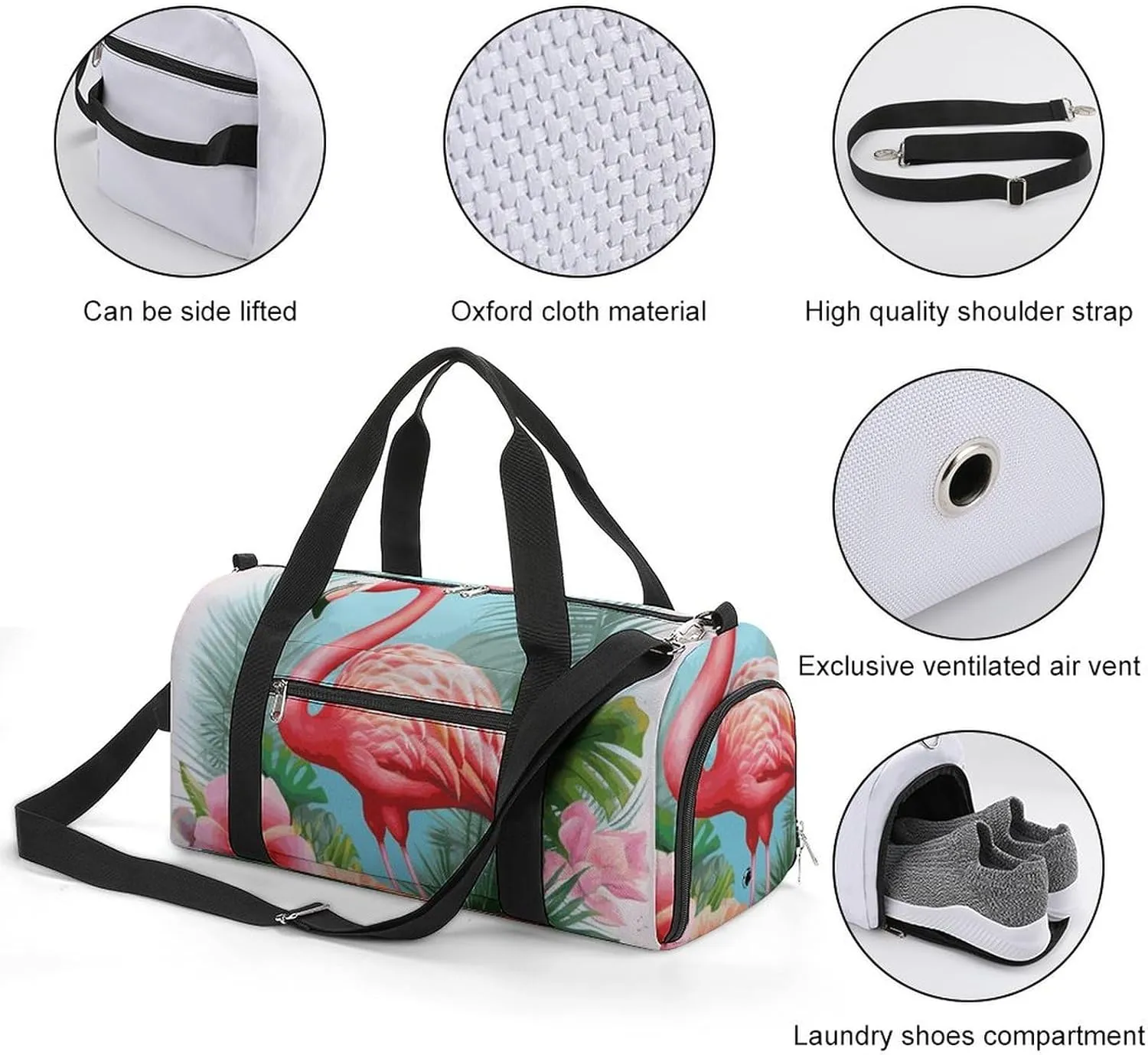 Gym Bags Small Tropical Flamingo Duffel Bag Overnight Bag with Shoe Compartment Carryon Bag for Men Women