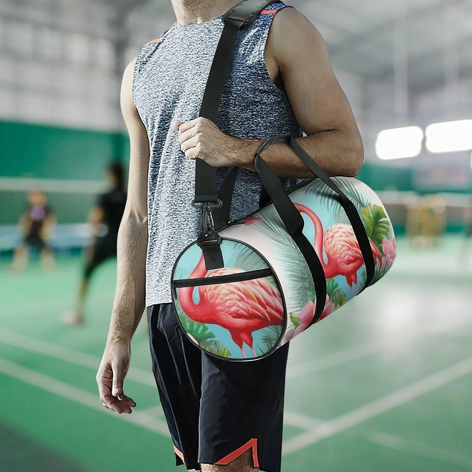 Gym Bags Small Tropical Flamingo Duffel Bag Overnight Bag with Shoe Compartment Carryon Bag for Men Women