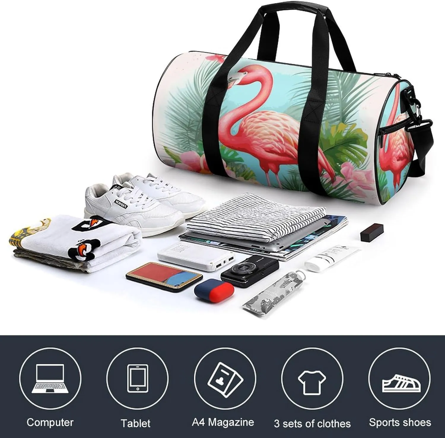 Gym Bags Small Tropical Flamingo Duffel Bag Overnight Bag with Shoe Compartment Carryon Bag for Men Women