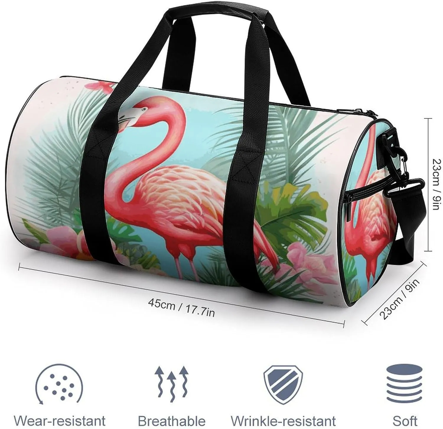 Gym Bags Small Tropical Flamingo Duffel Bag Overnight Bag with Shoe Compartment Carryon Bag for Men Women