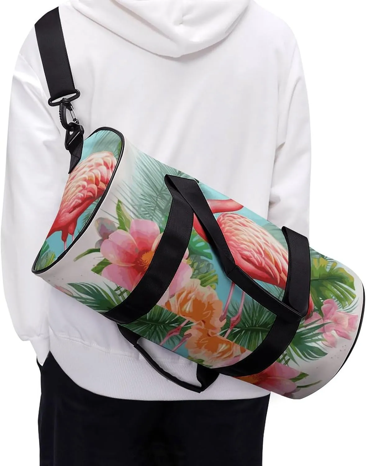 Gym Bags Small Tropical Flamingo Duffel Bag Overnight Bag with Shoe Compartment Carryon Bag for Men Women