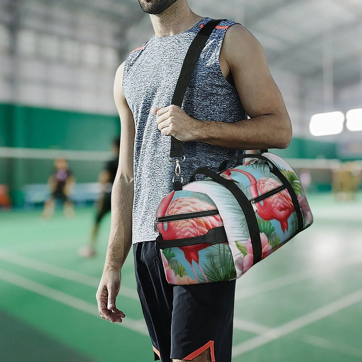 Gym Bags Small Tropical Flamingo Duffel Bag Overnight Bag with Shoe Compartment Carryon Bag for Men Women