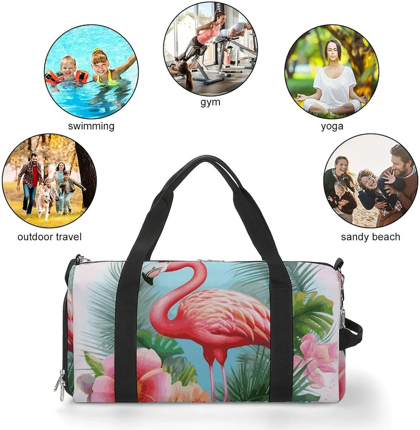 Gym Bags Small Tropical Flamingo Duffel Bag Overnight Bag with Shoe Compartment Carryon Bag for Men Women